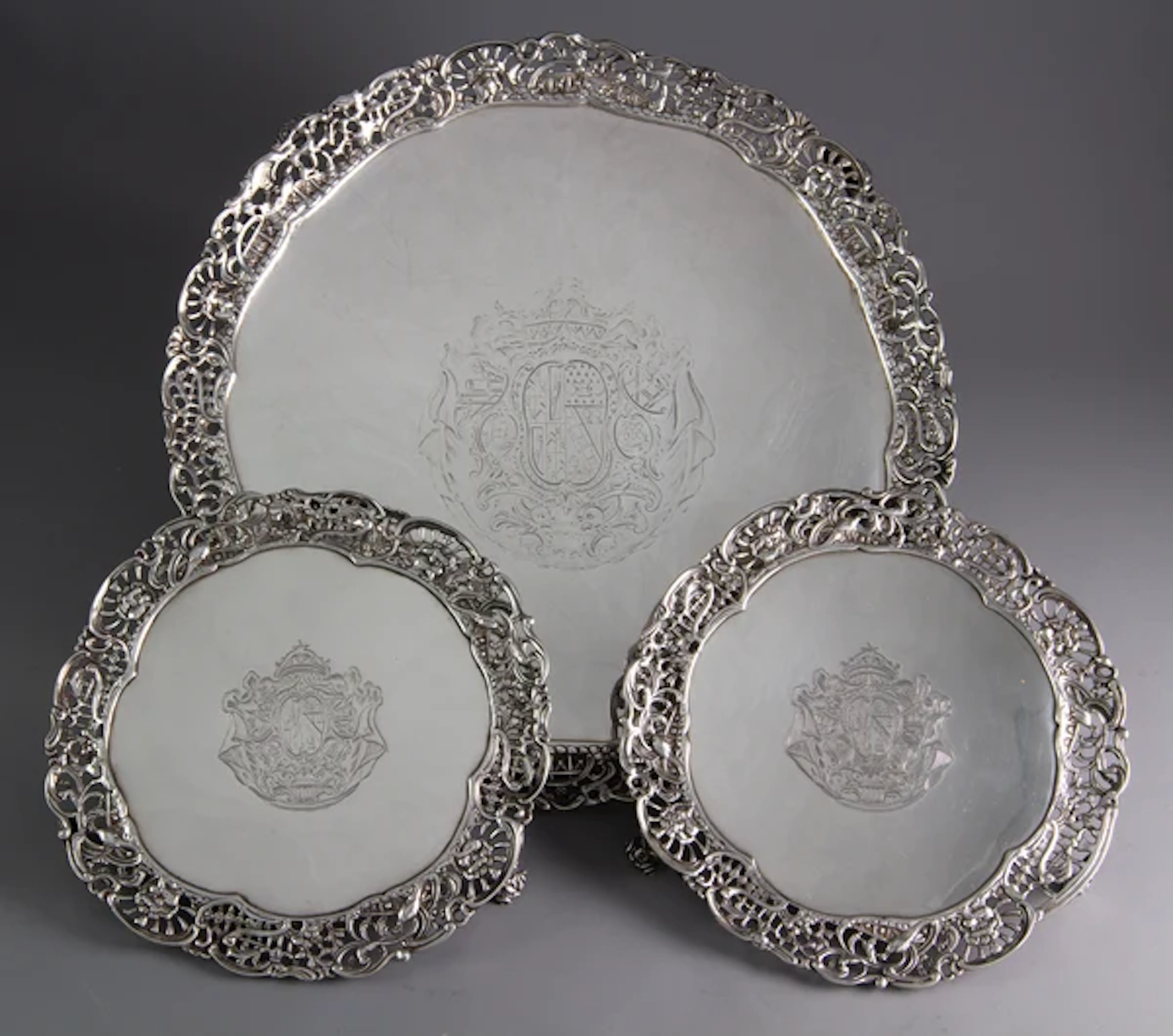 A Set of 3 George III Silver Salver or Trays, London 1762 by Richard Rugg