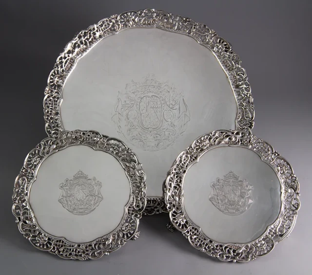 A Set of 3 George III Silver Salver or Trays, London 1762 by Richard Rugg