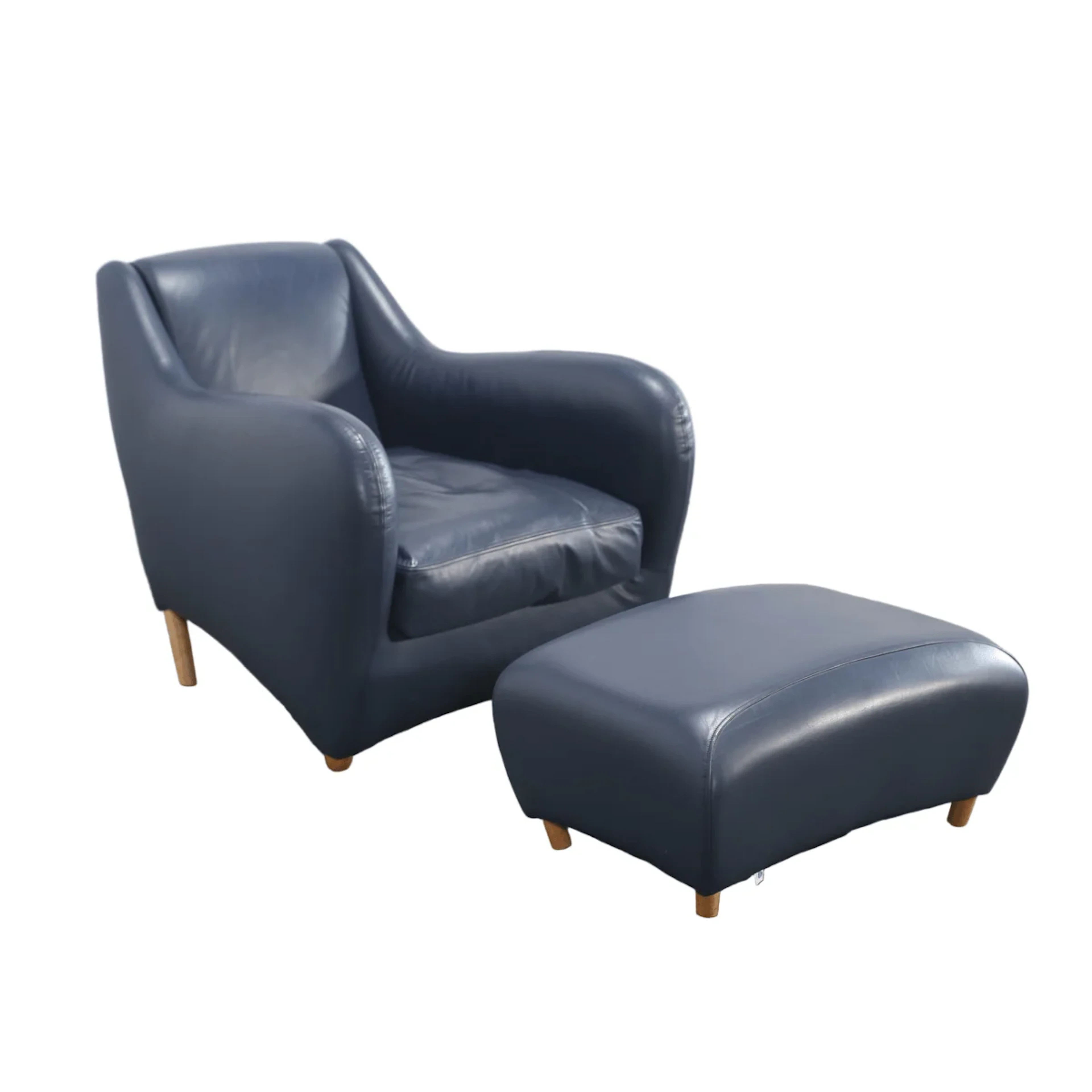 SCP Balzac Blue Leather Armchair and Footstool