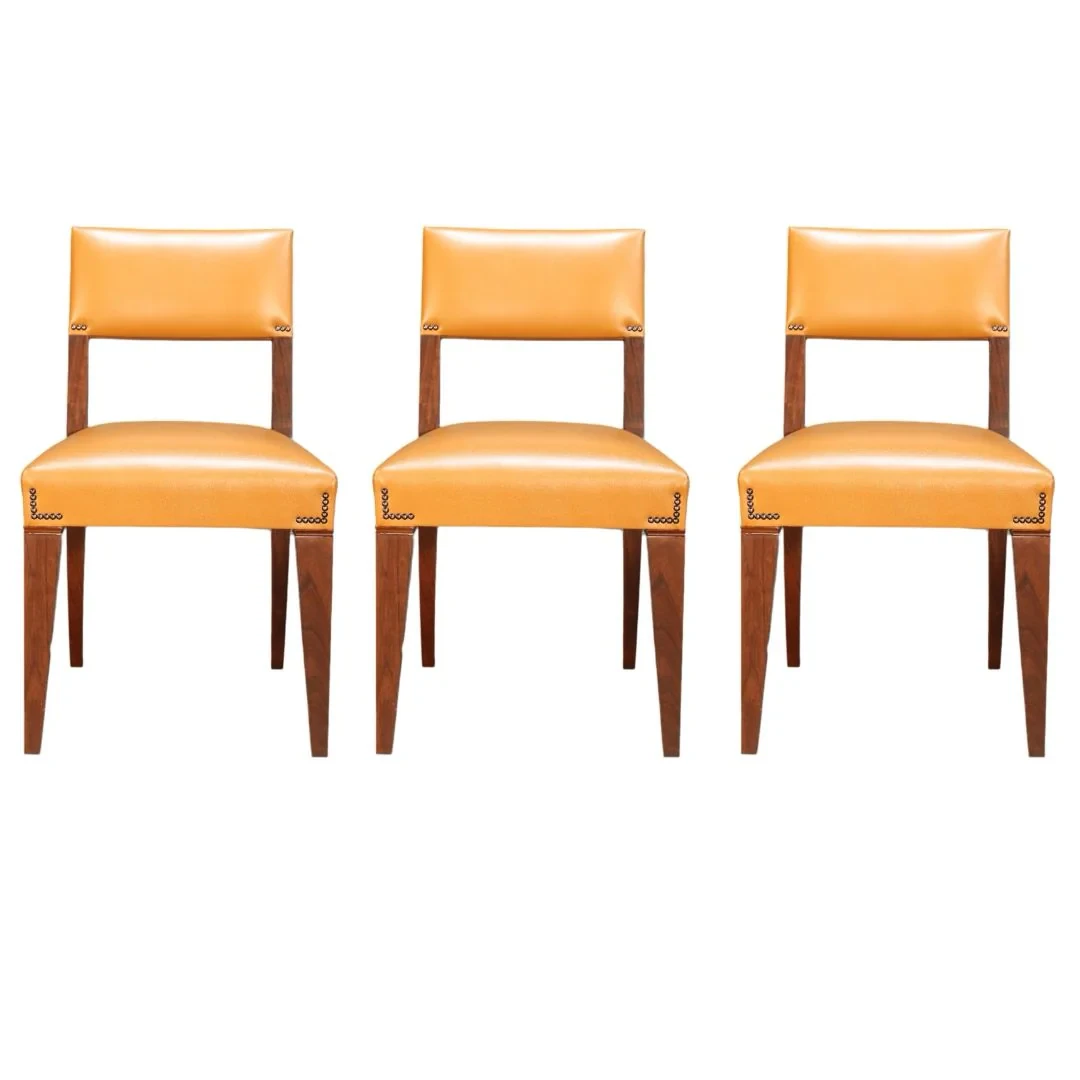 Caramel Brown Leather Chair, Set of Three
