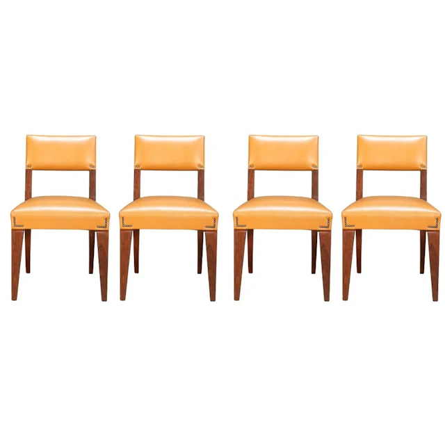 Caramel Brown Leather Chair, Set of Four