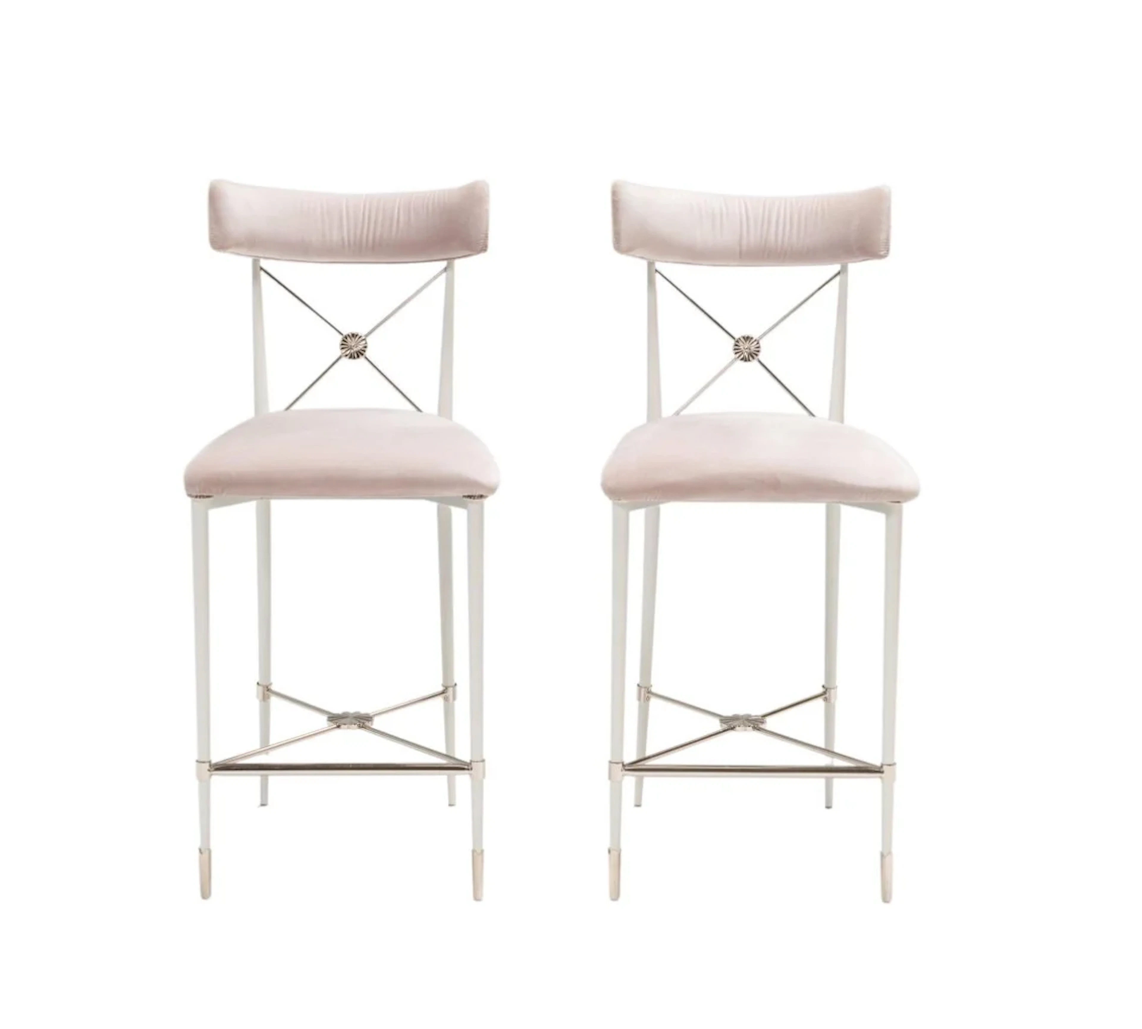Jonathan Adler Grey Velvet Rider Counter Stools, Set of 2
