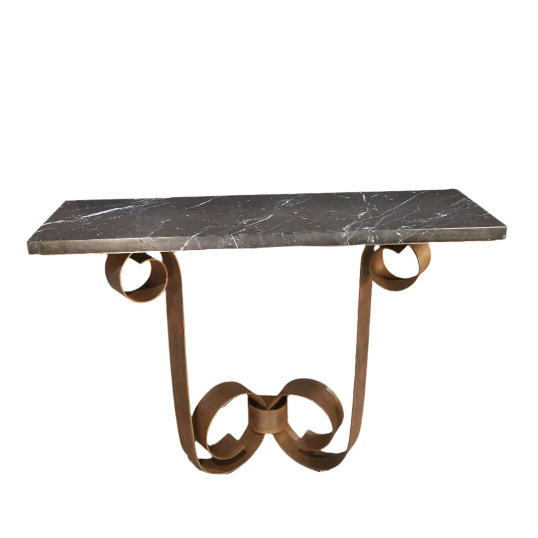 Gordon Watson Wrought Iron & Marble Console by Paul Belvoir