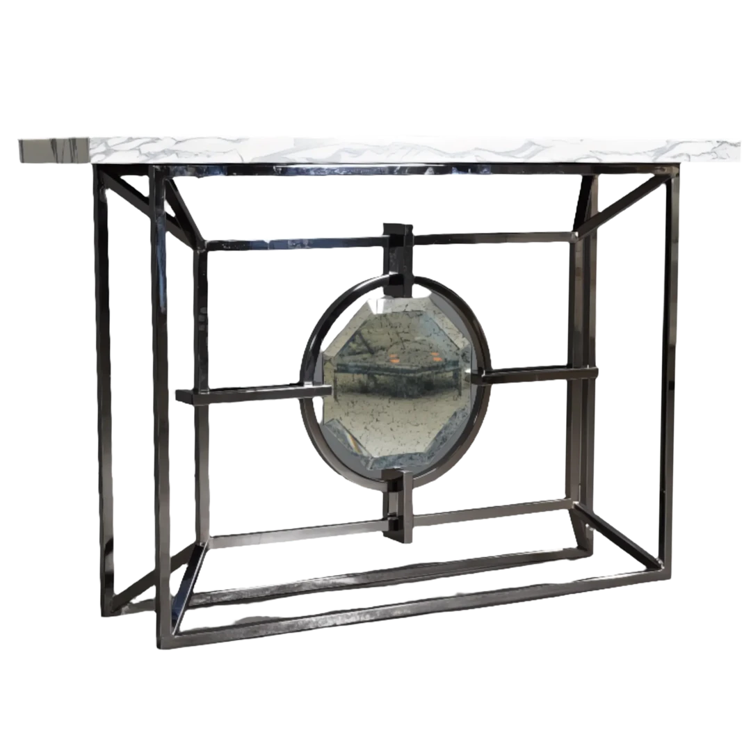 Bespoke Arabescato Corchia White Marble Top Console Table with Plated