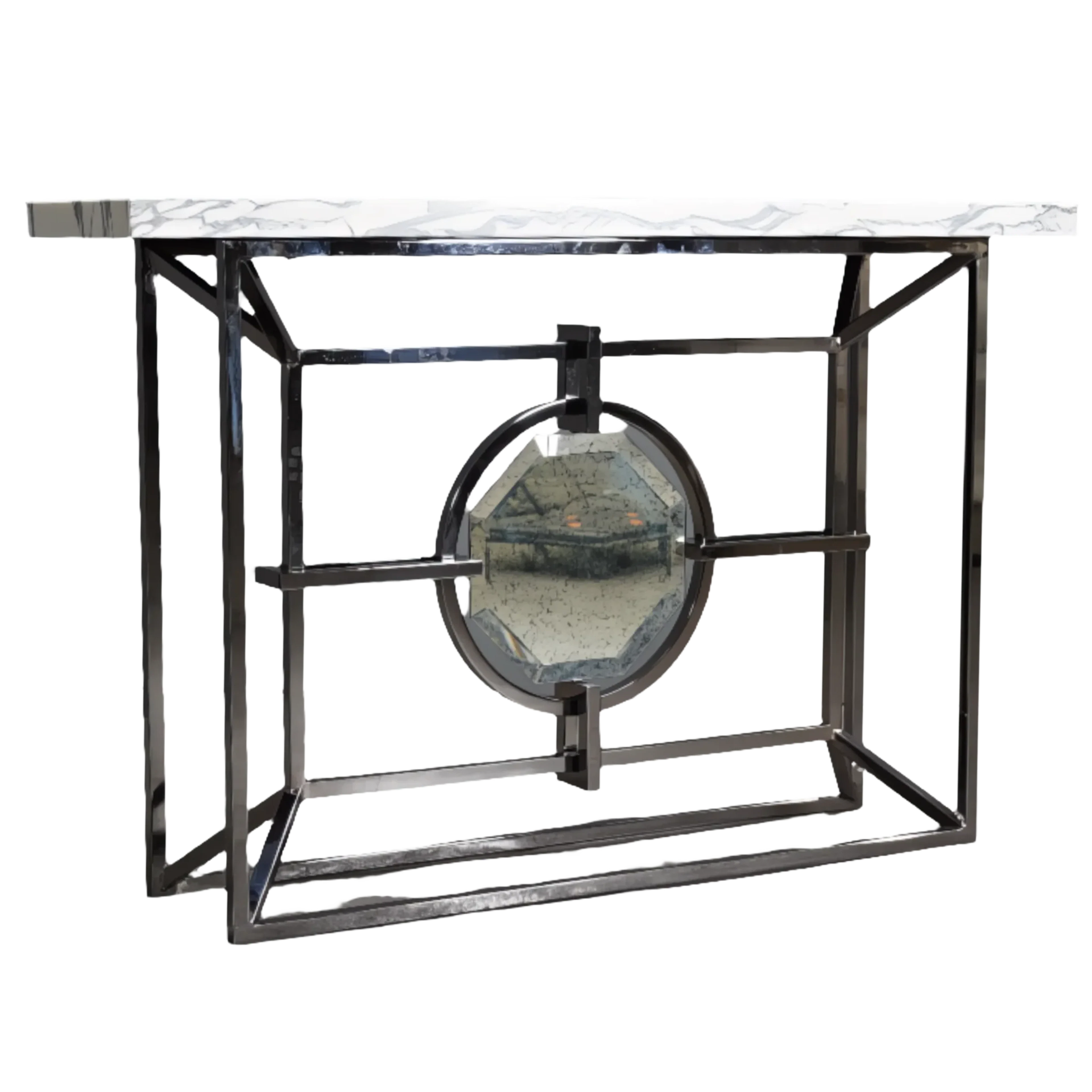 Bespoke Arabescato Corchia White Marble Top Console Table with Plated