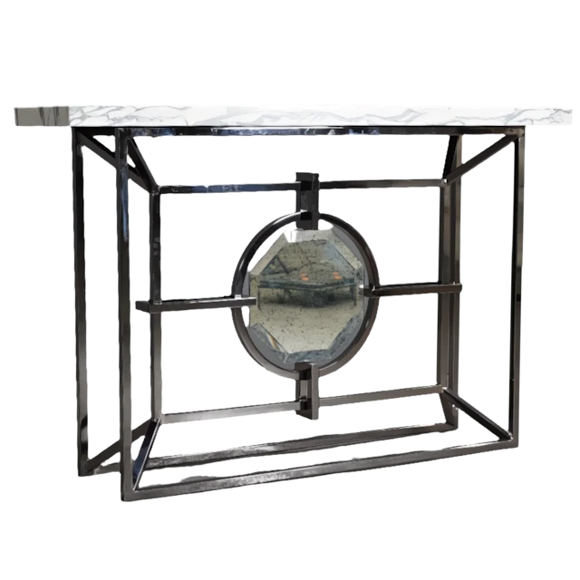 Bespoke Arabescato Corchia White Marble Top Console Table with Plated