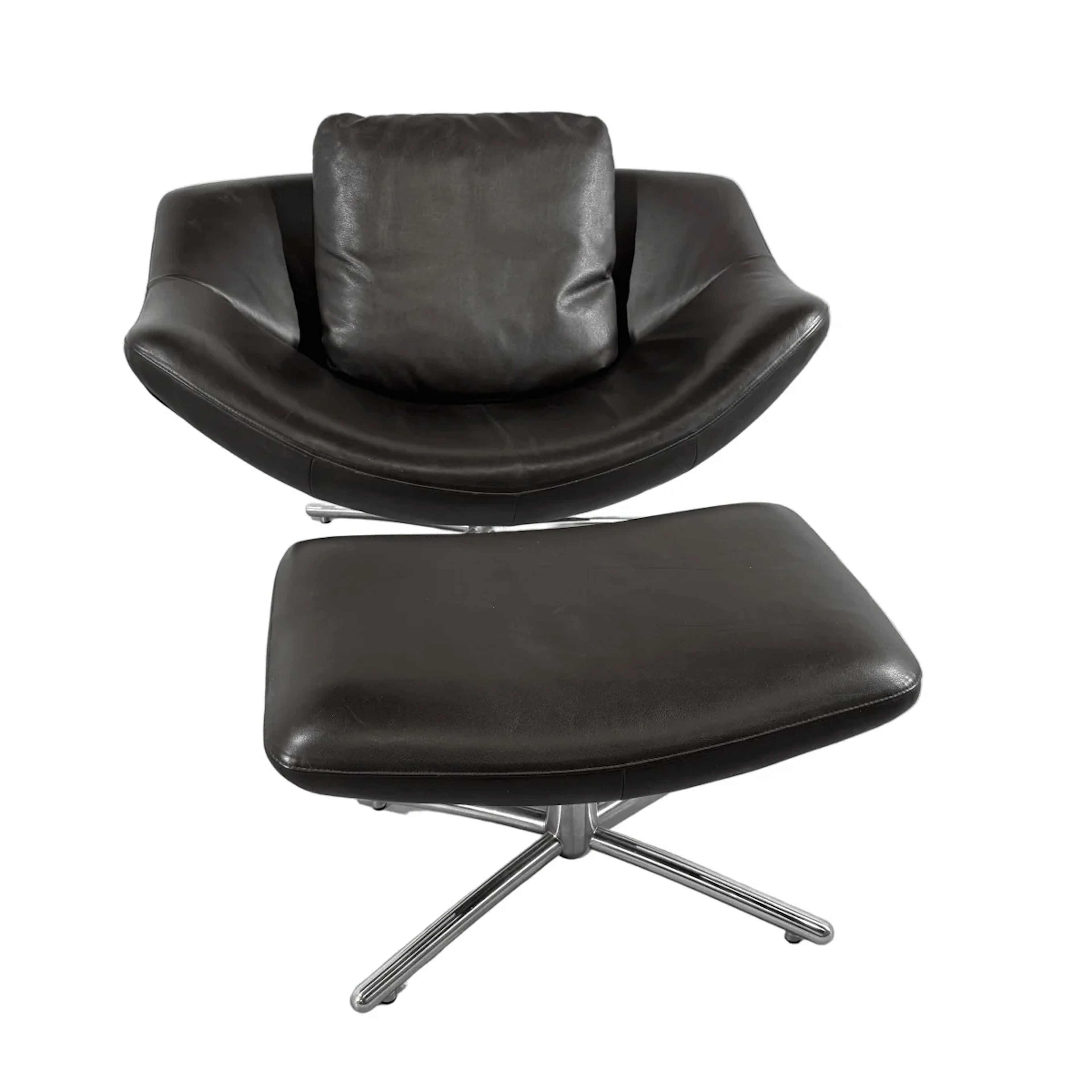 Label Gigi Leather Swivel Chair & Footstool by Gerard Van Den Berg
