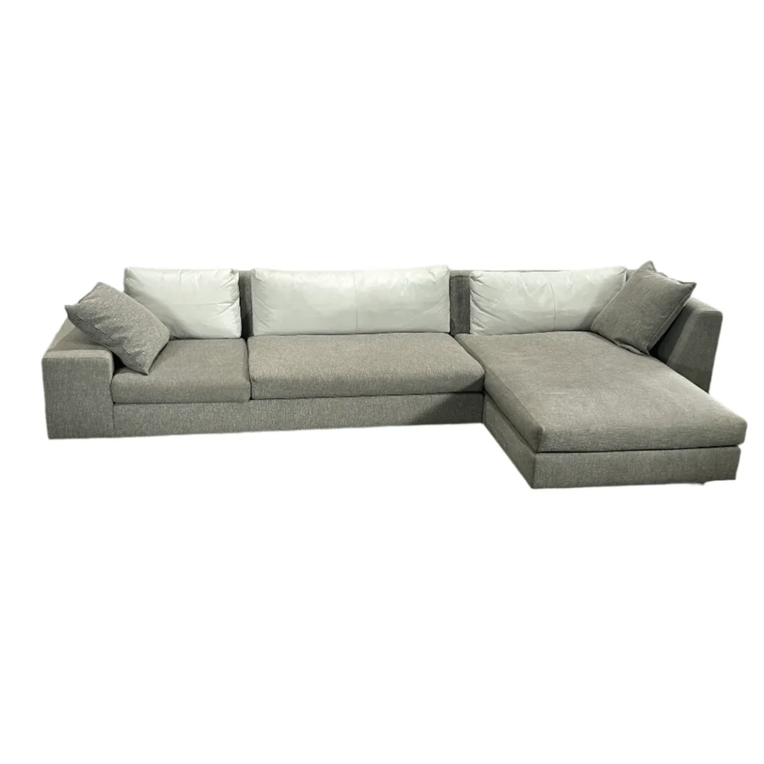 Ligne Roset Corner Grey Sofa with Leather Cushions