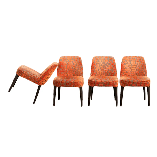 Maxalto Orange Patterned Febo Dining Chairs by Antonio Citterio, Set of Four