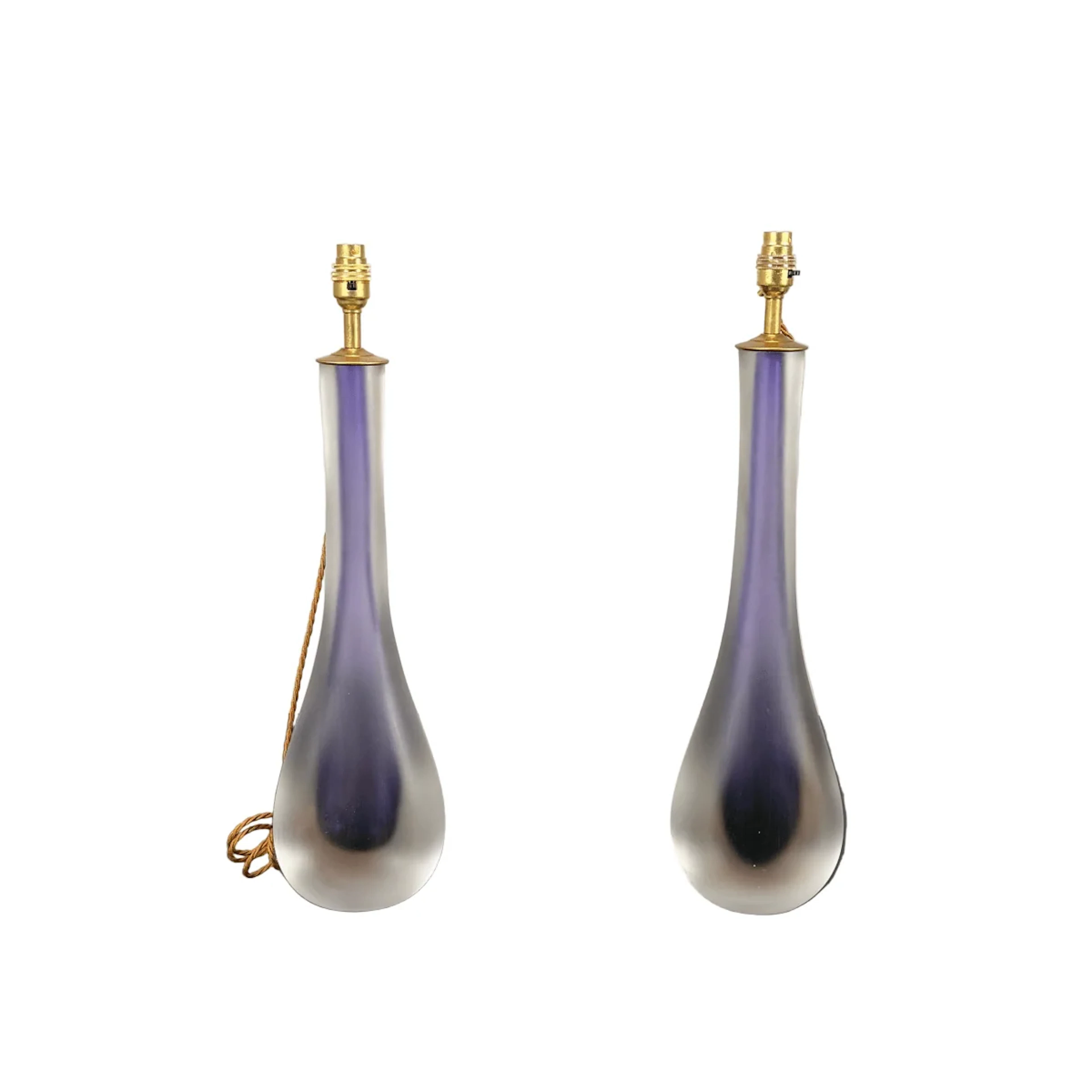 Murano Glass Tear Drop Form Table Lamps, Set of Two