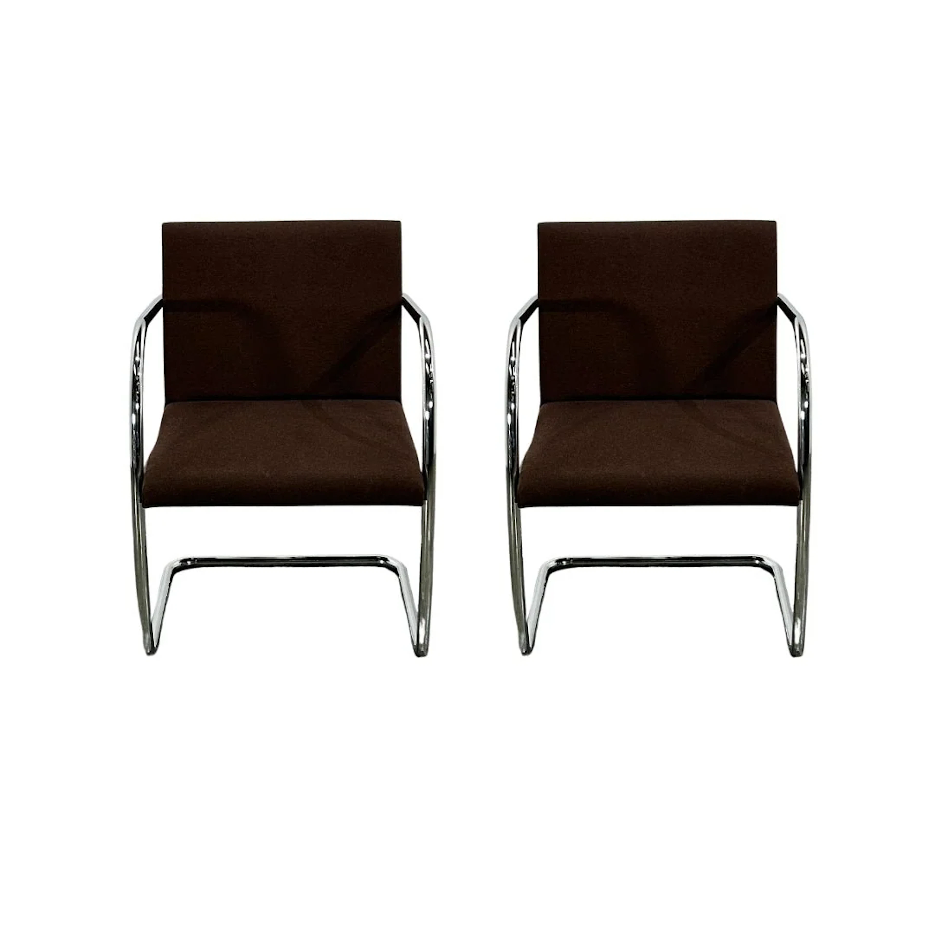 Knoll Brno Brown Tubular Chair by Ludwig Mies van der Rohe, Set of Two