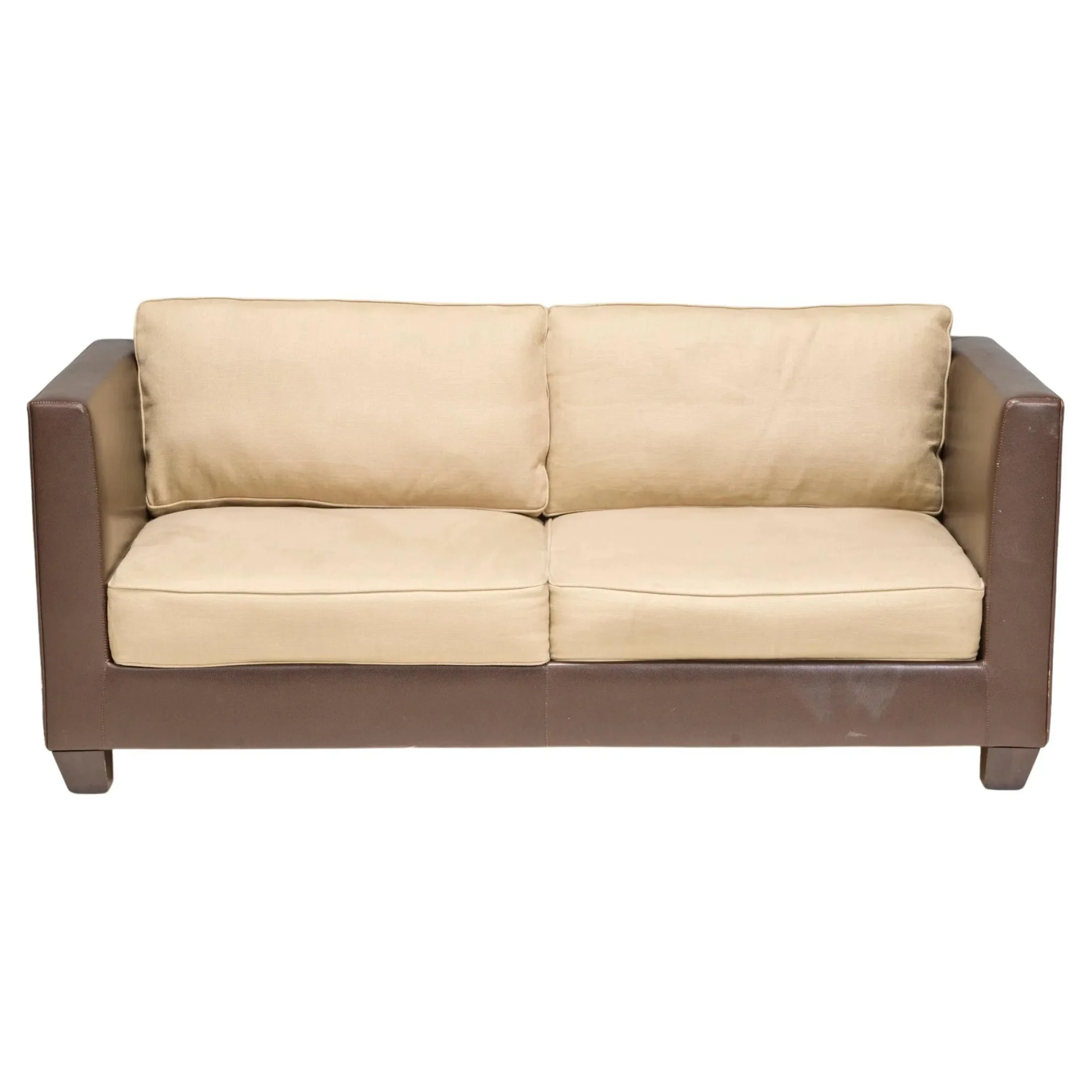 2 Seater Philippe Hurel Brown Leather & Fabric Sofa