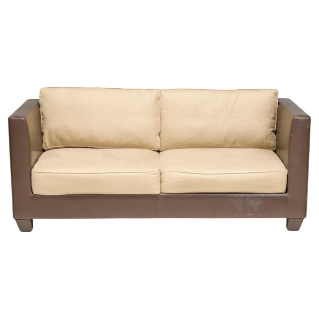 2 Seater Philippe Hurel Brown Leather & Fabric Sofa
