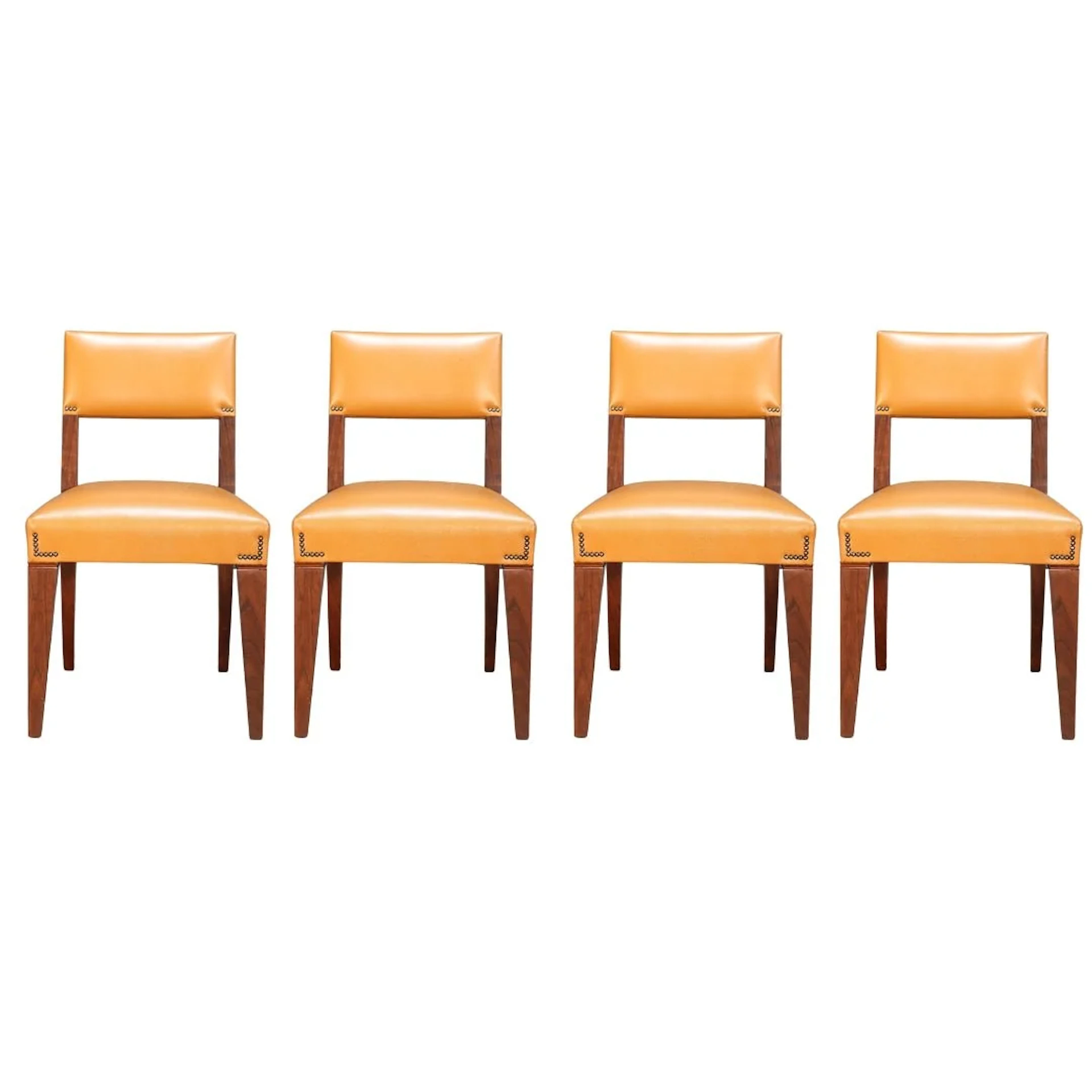 Caramel Brown Leather Chair, Set of Four