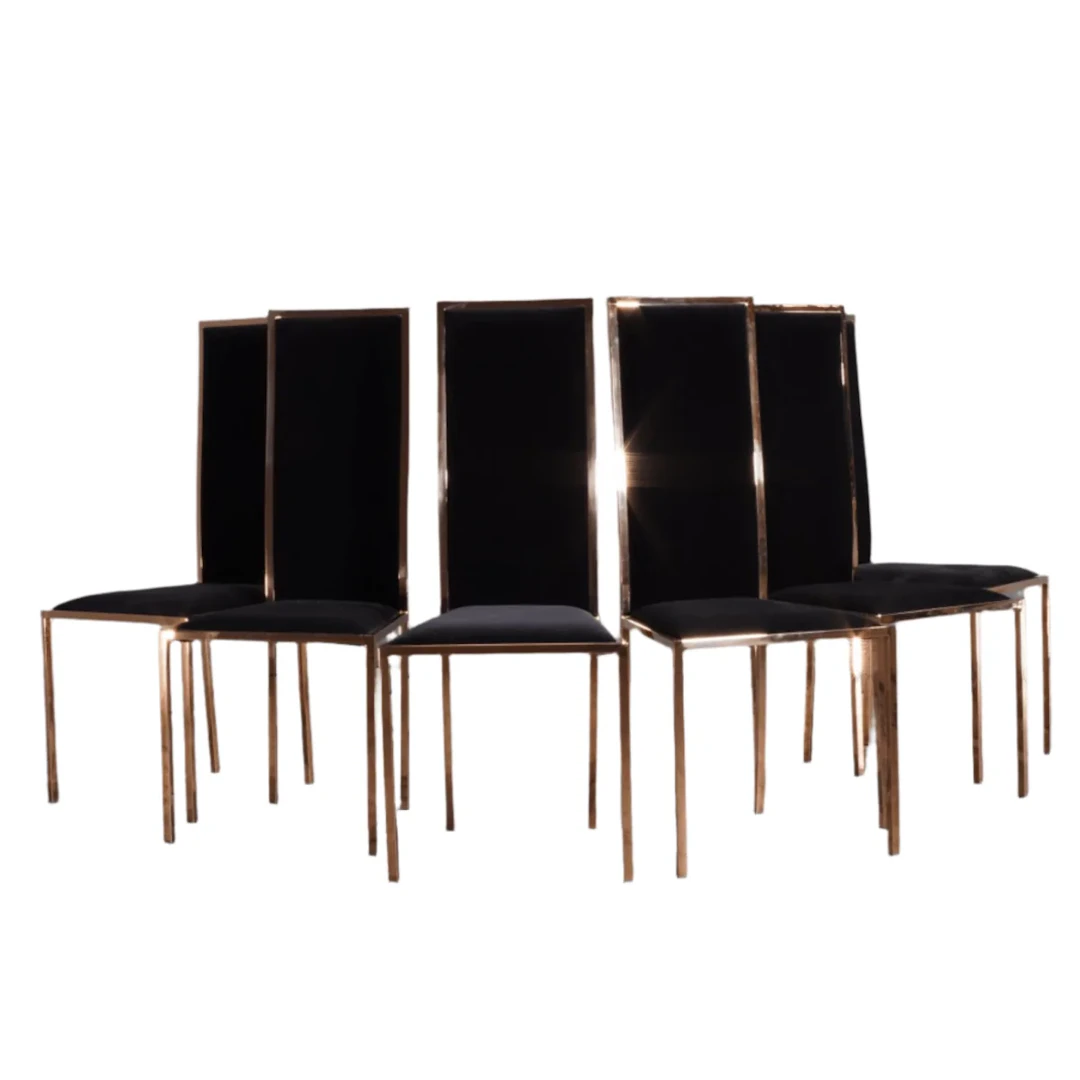 Black and Gold Velvet Kesterport Dining Chair, Set of Six