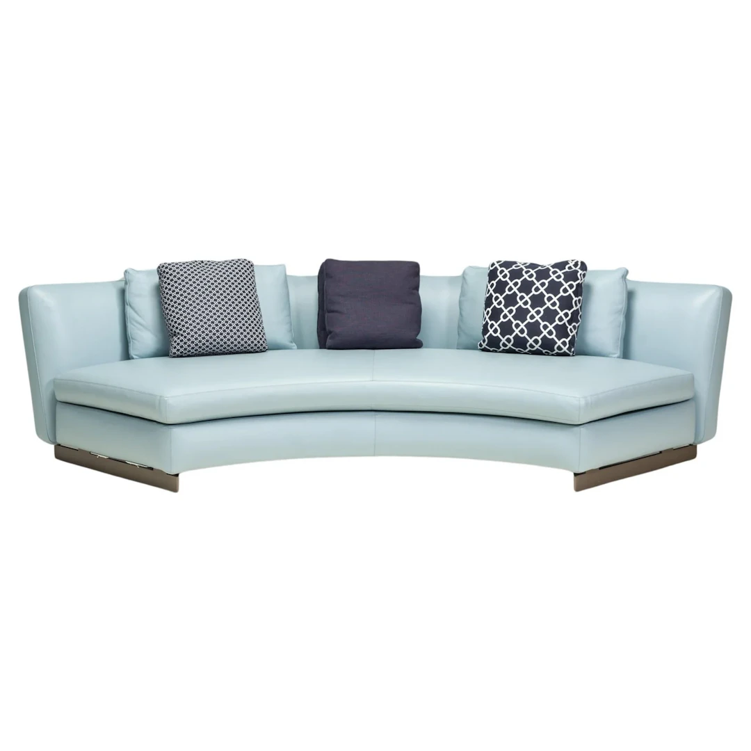 Minotti by Rodolfo Dordoni Light Blue Leather Curved Seymour Low 01 Sofa