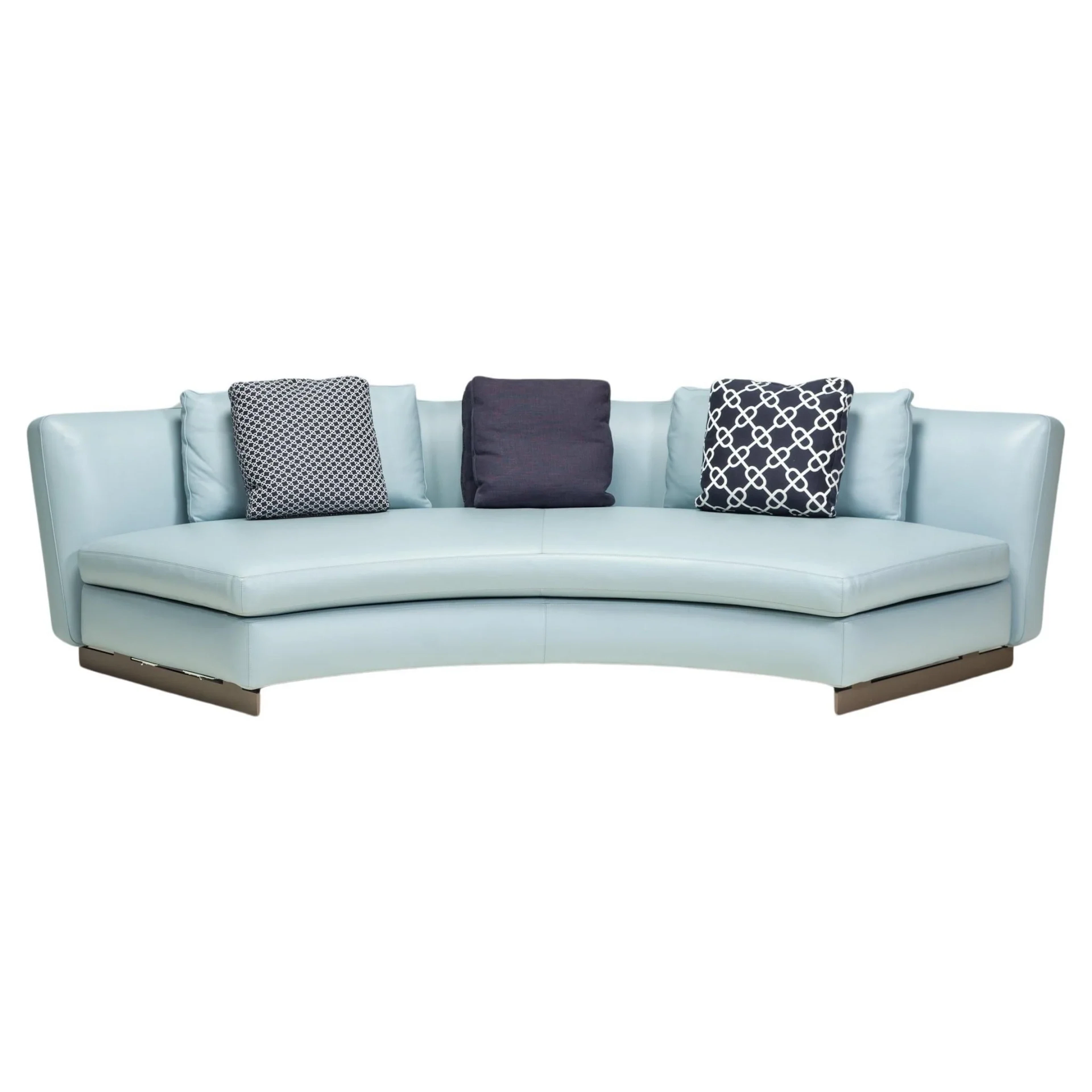 Minotti by Rodolfo Dordoni Light Blue Leather Curved Seymour Low 01 Sofa