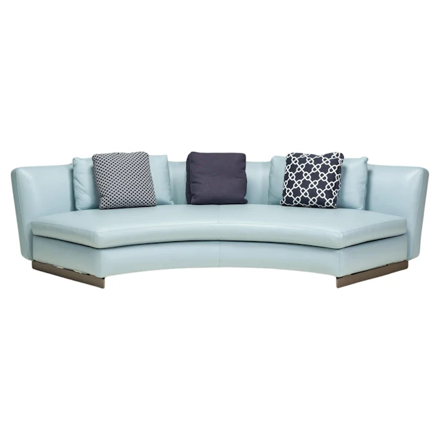 Minotti by Rodolfo Dordoni Light Blue Leather Curved Seymour Low 01 Sofa