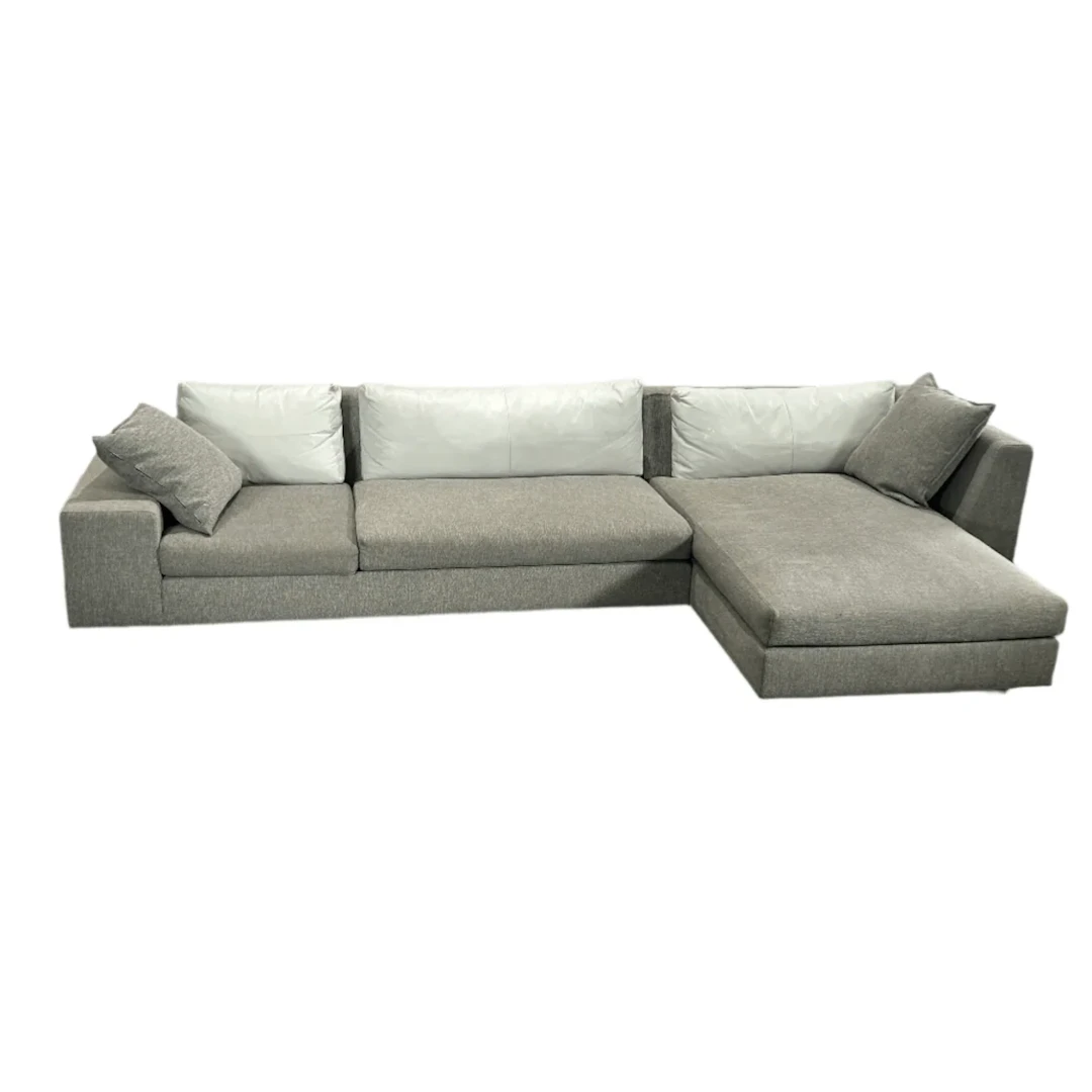Ligne Roset Corner Grey Sofa with Leather Cushions