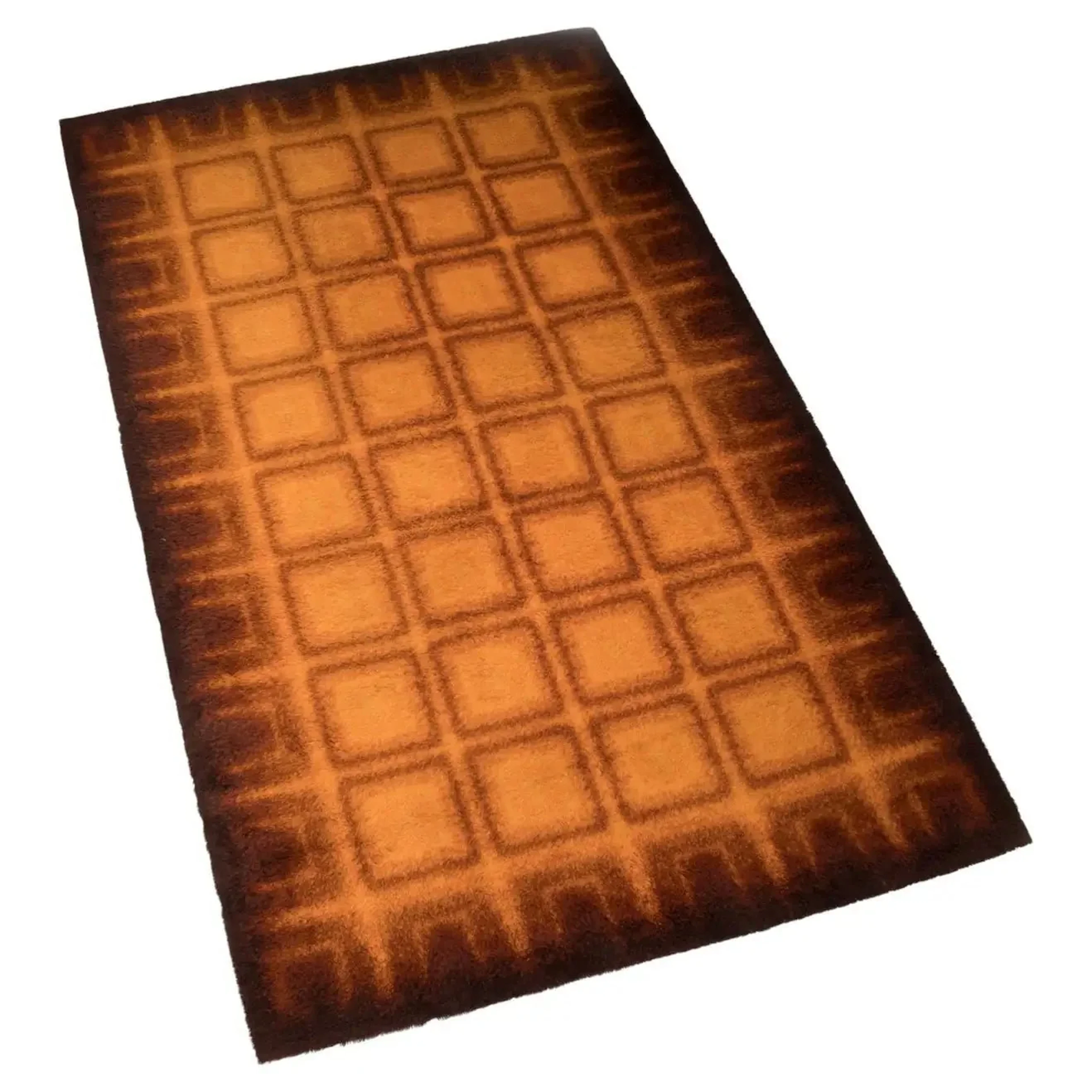 1970's Geometric Orange & Brown Shag Pile Rug