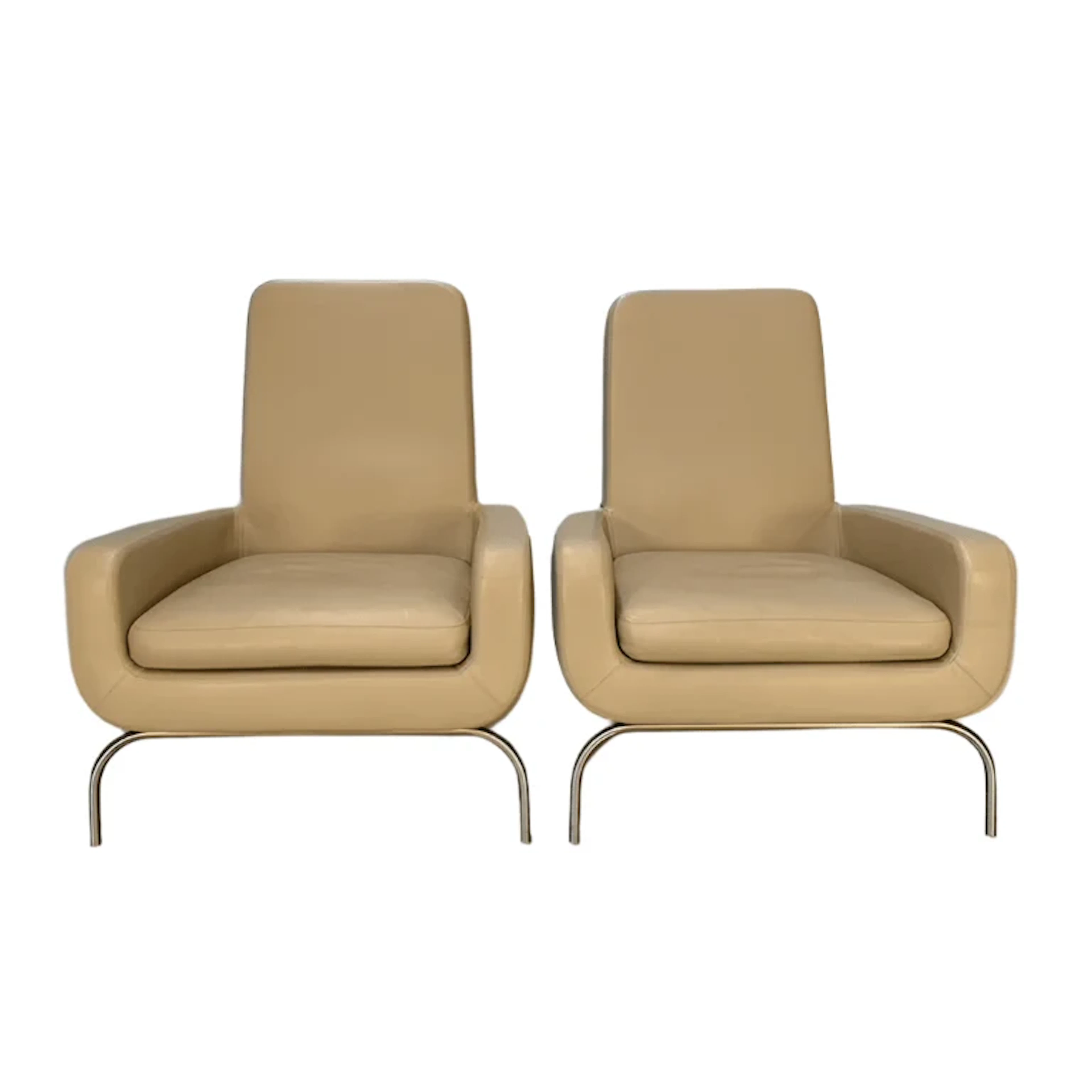 Minotti Dubuffet Armchair - In Taupe Pelle Leather, Set of Two