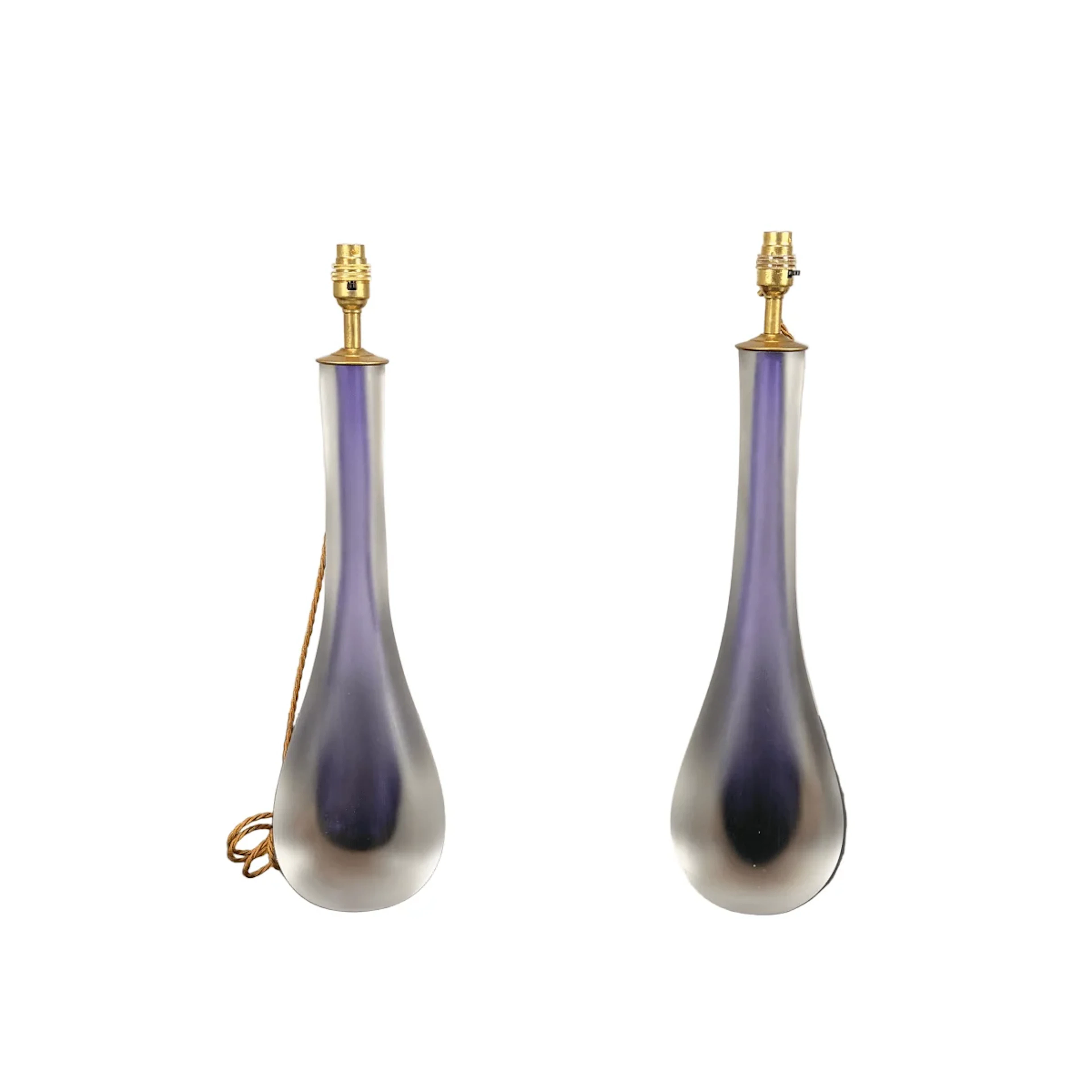 Murano Glass Tear Drop Form Table Lamps, Set of Two