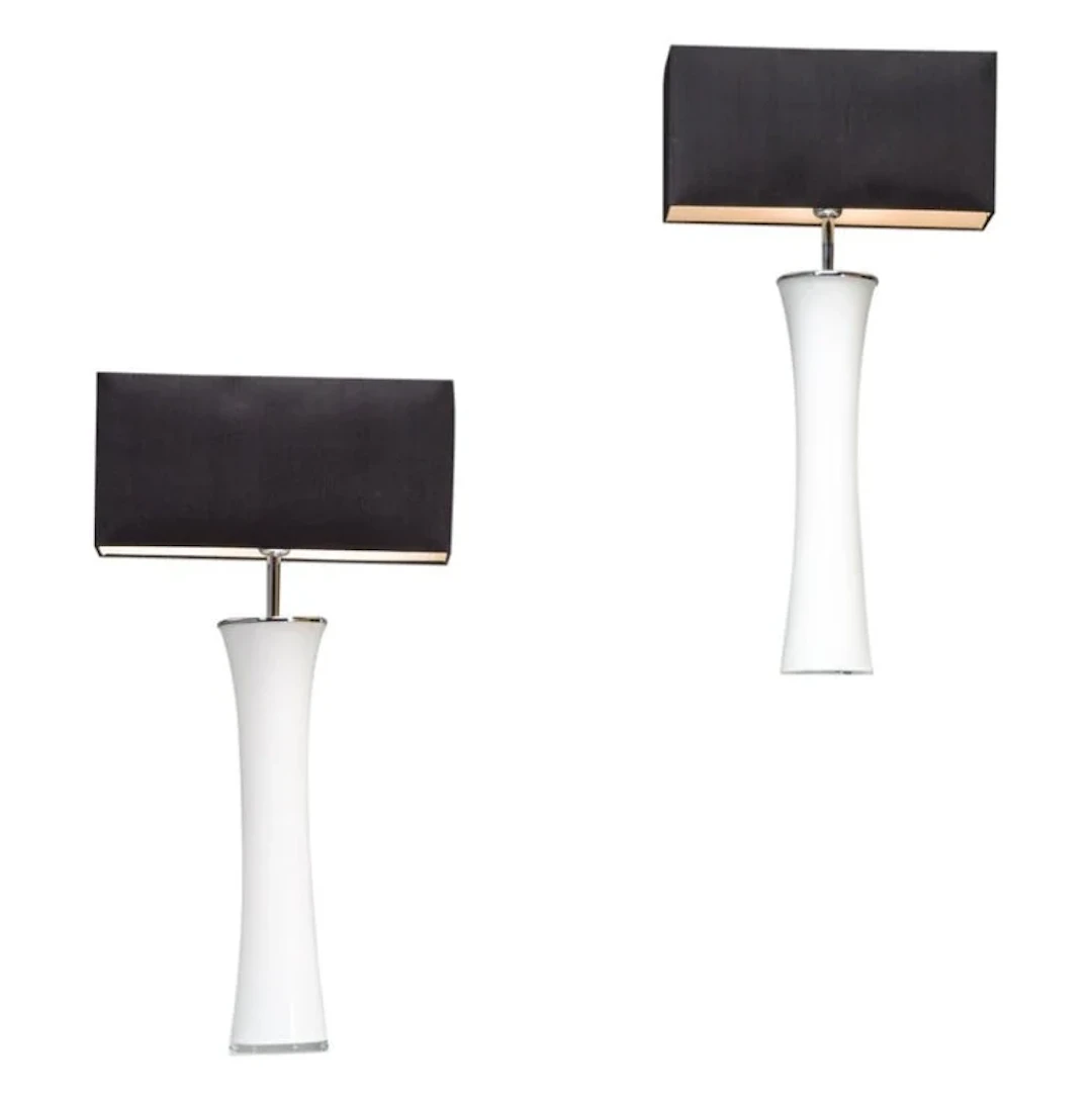 Porta Romana White Glass Table Lamps, Set of 2