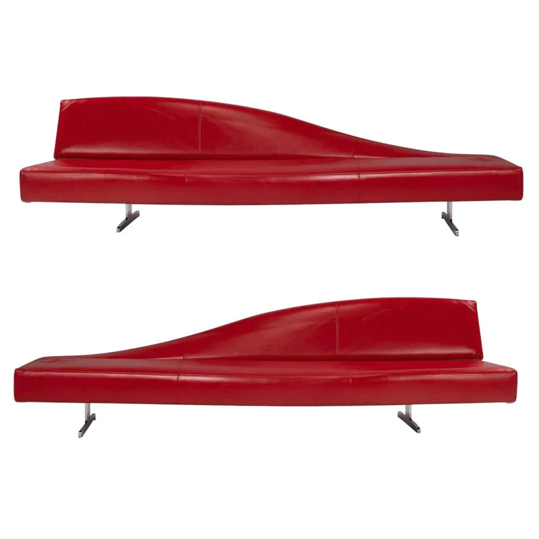 Pair of Cassina Aspen Red Leather Sofas By Jean-Marie Massaud, 2005