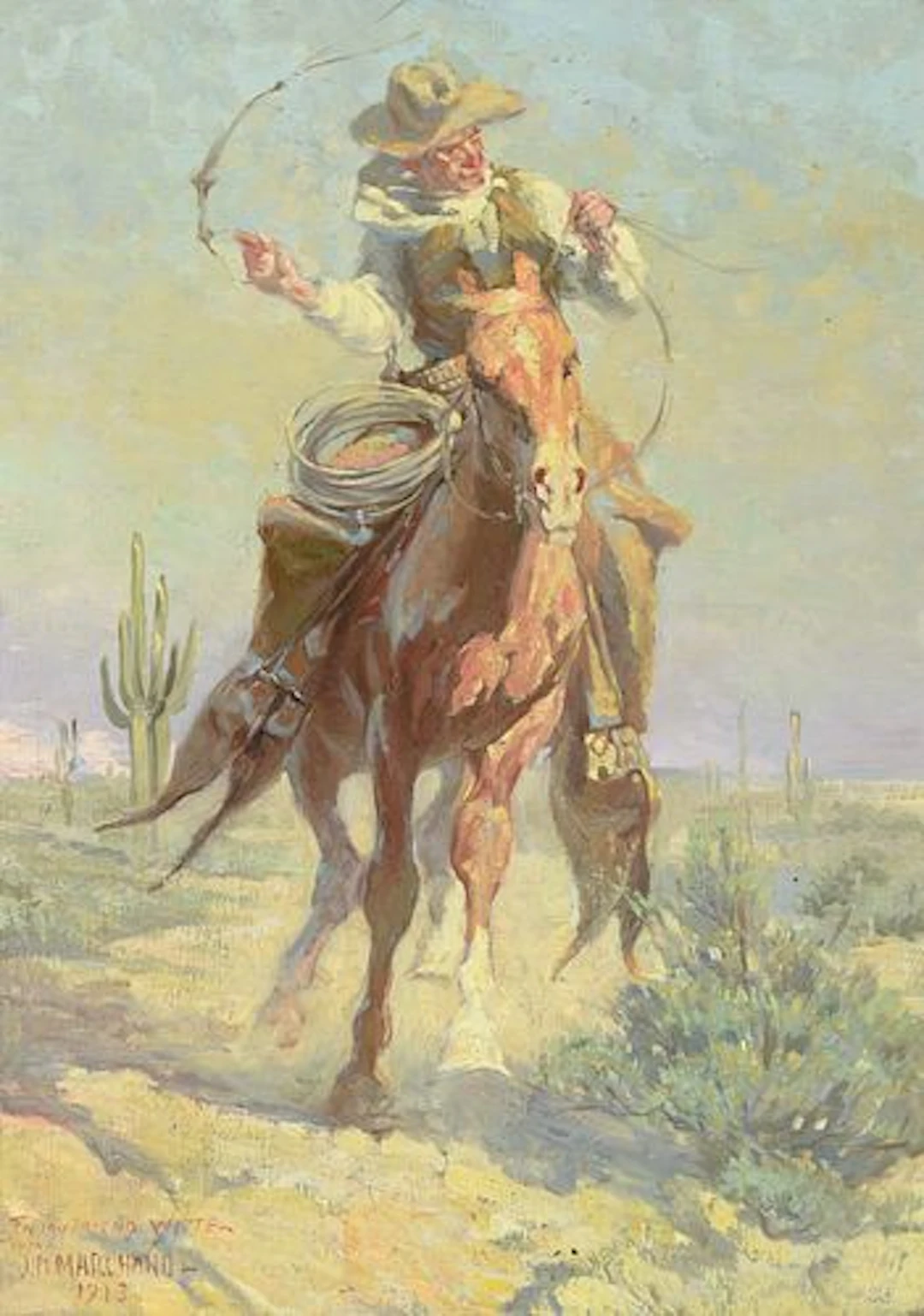 John Norval Marchand (1875 – 1921) – Ready for a Steer (1913)