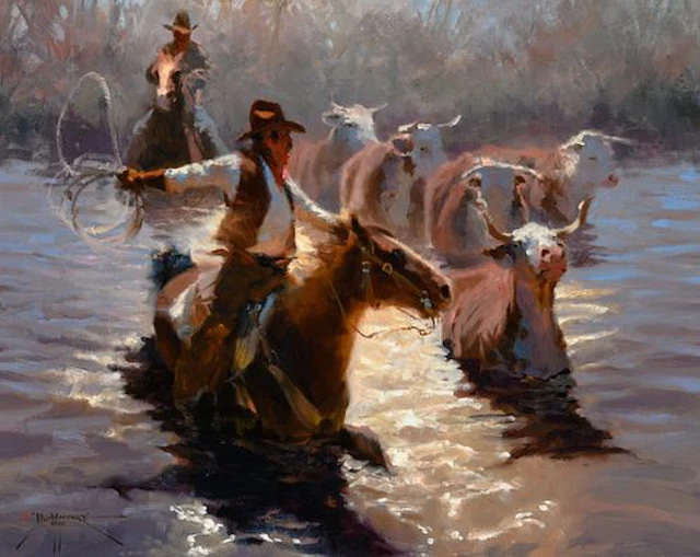 Dan Mieduch (b. 1947) – Fording the Guadalupe (1990)