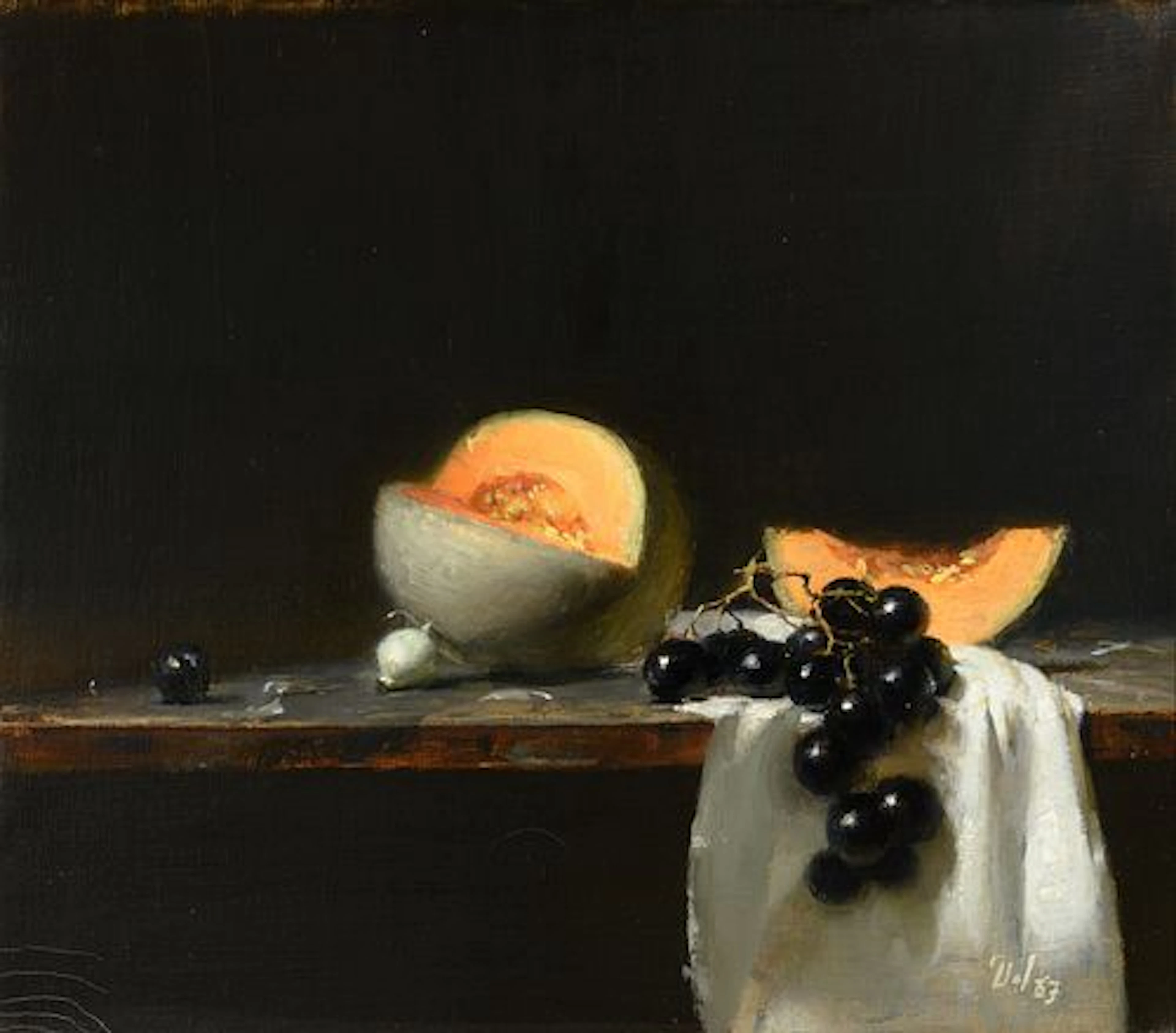 David Leffel (b. 1931) – Still Life with Cantaloupe and Grapes (1983)