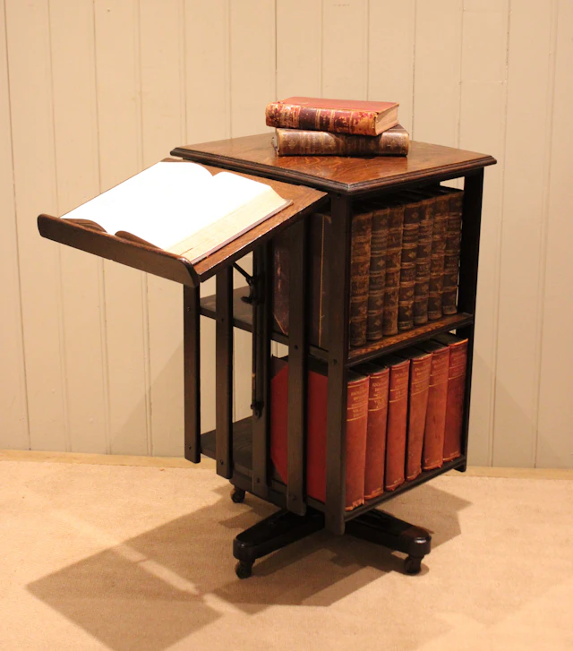 Oak Revolving Bookcase With A Reading Stand