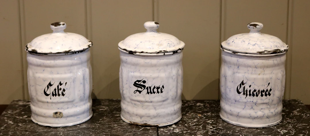 Set Of Three French Enamel Cannisters