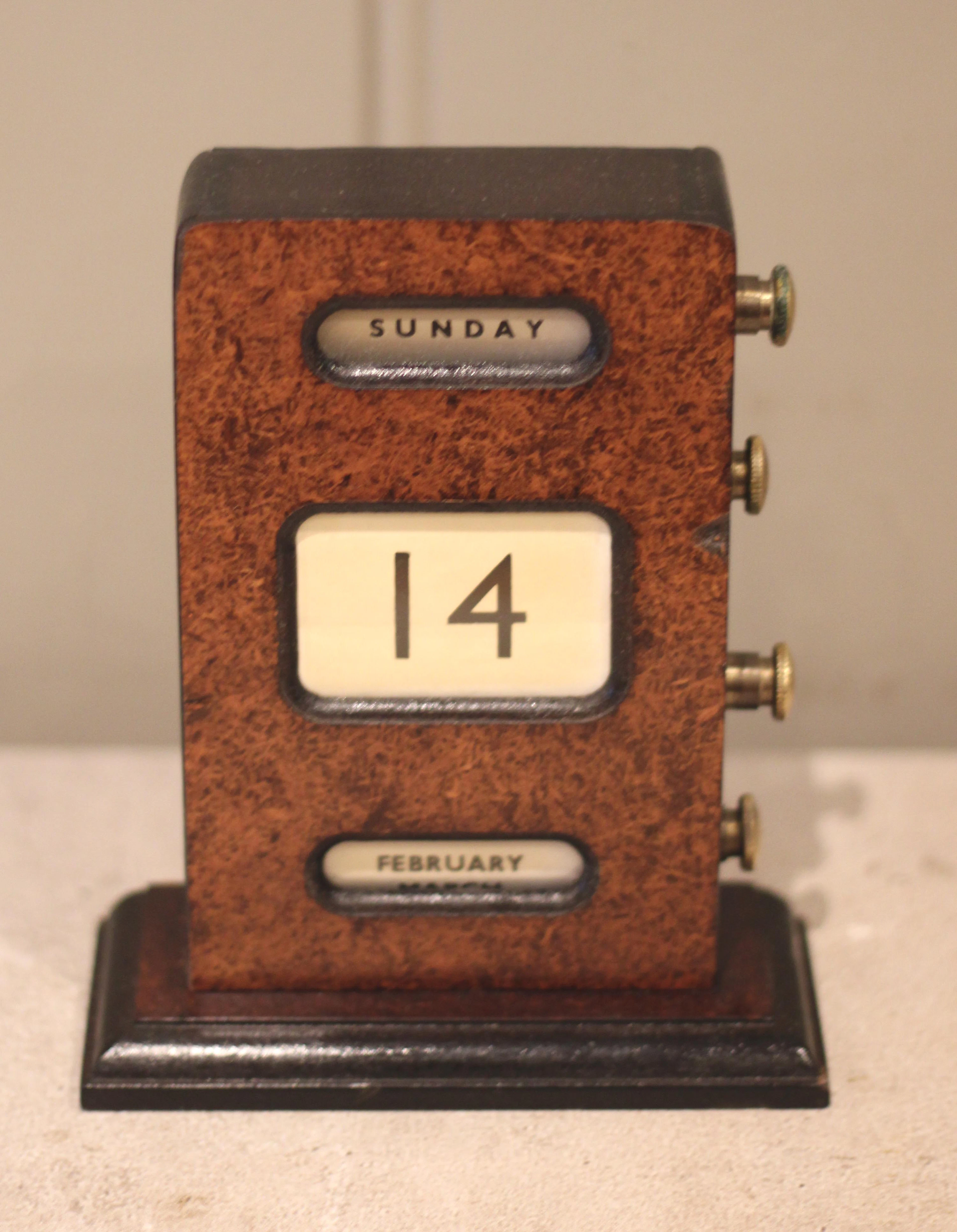 Art Deco Burr Walnut Desk Calendar