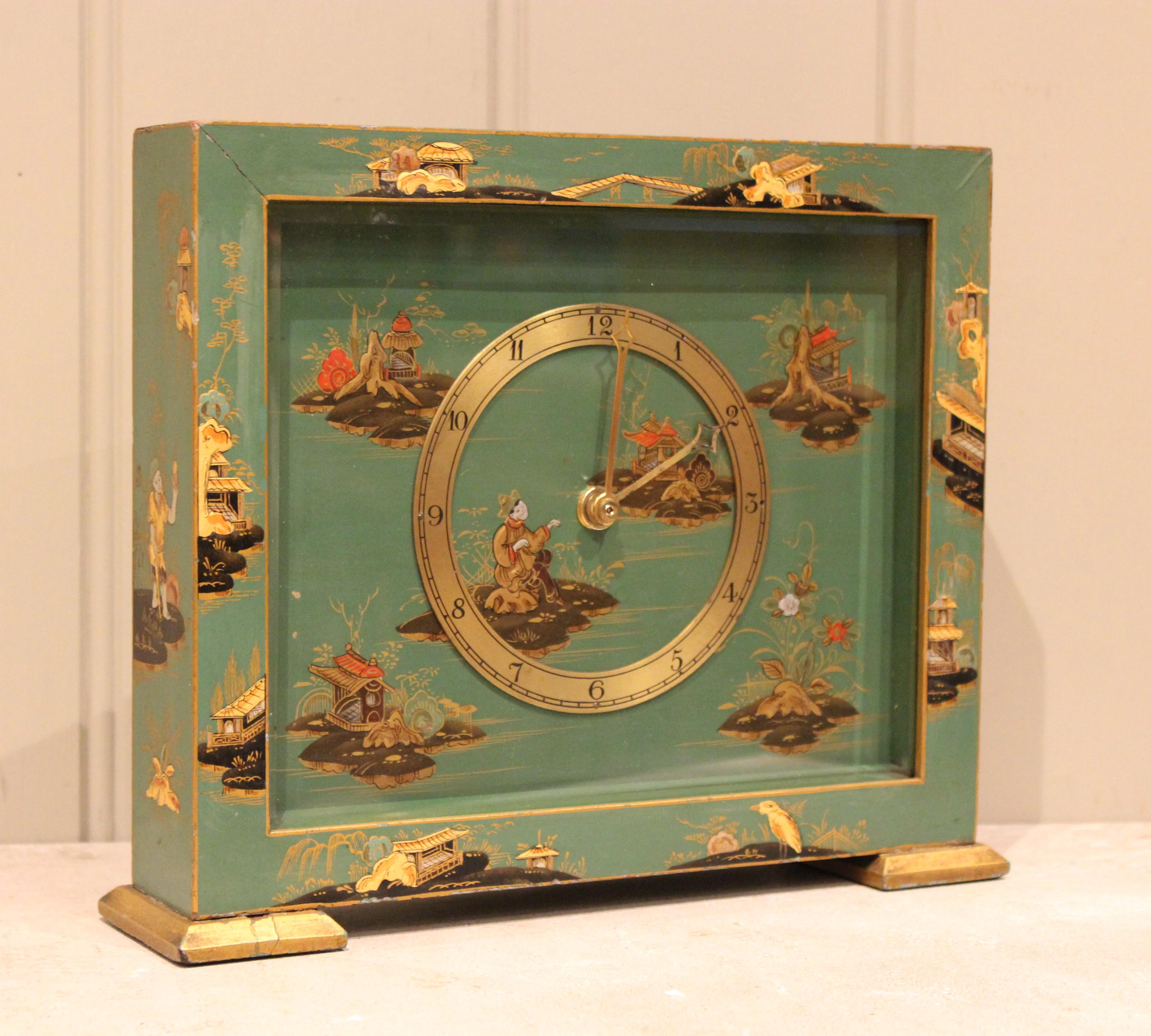Green Chinoiserie Mantel Clock