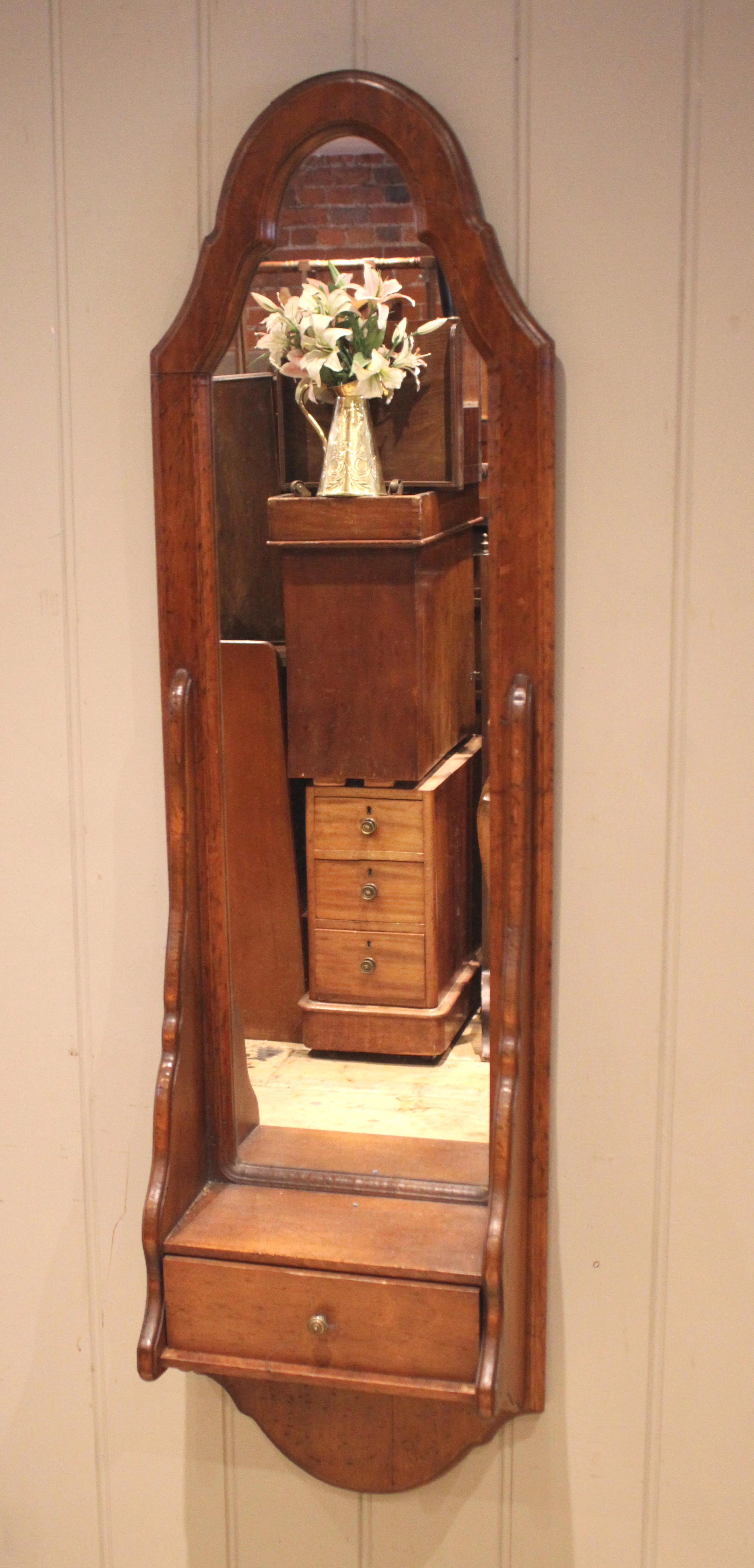 Walnut Wall Mirror With A Base Drawer