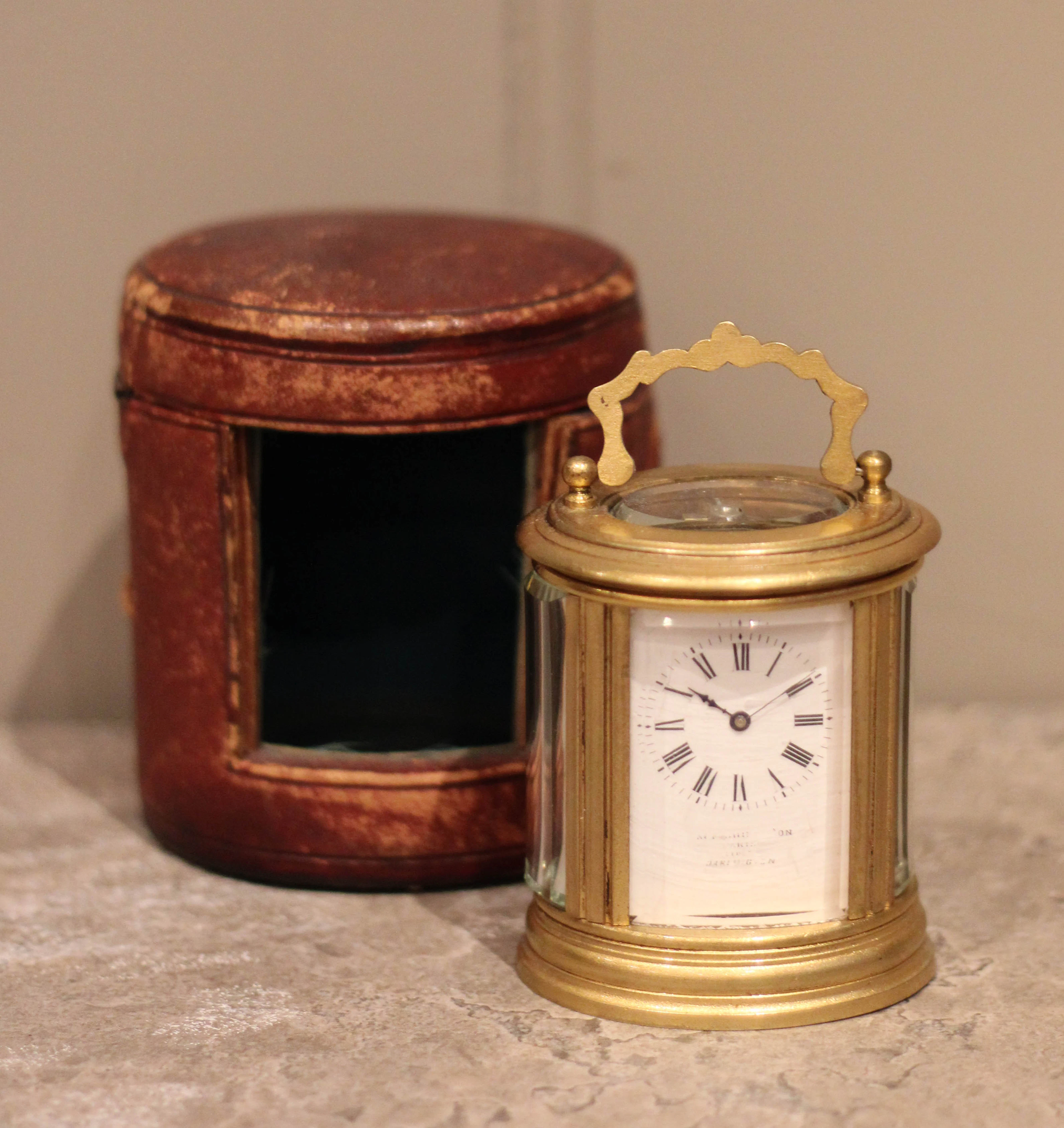 Miniature Oval Brass Carriage Clock & Case