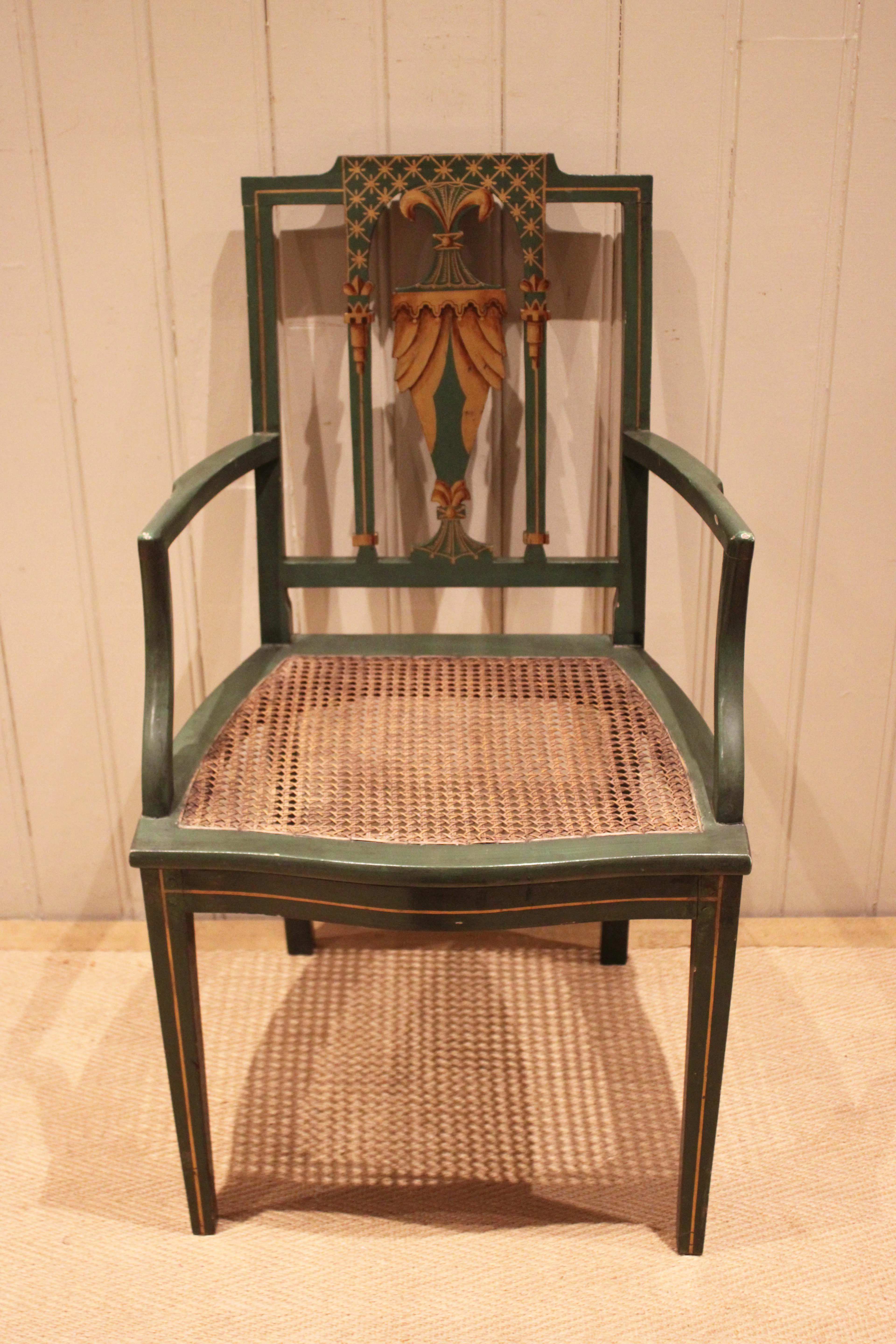 Painted Hepplewhite Style Cane Seated Chair