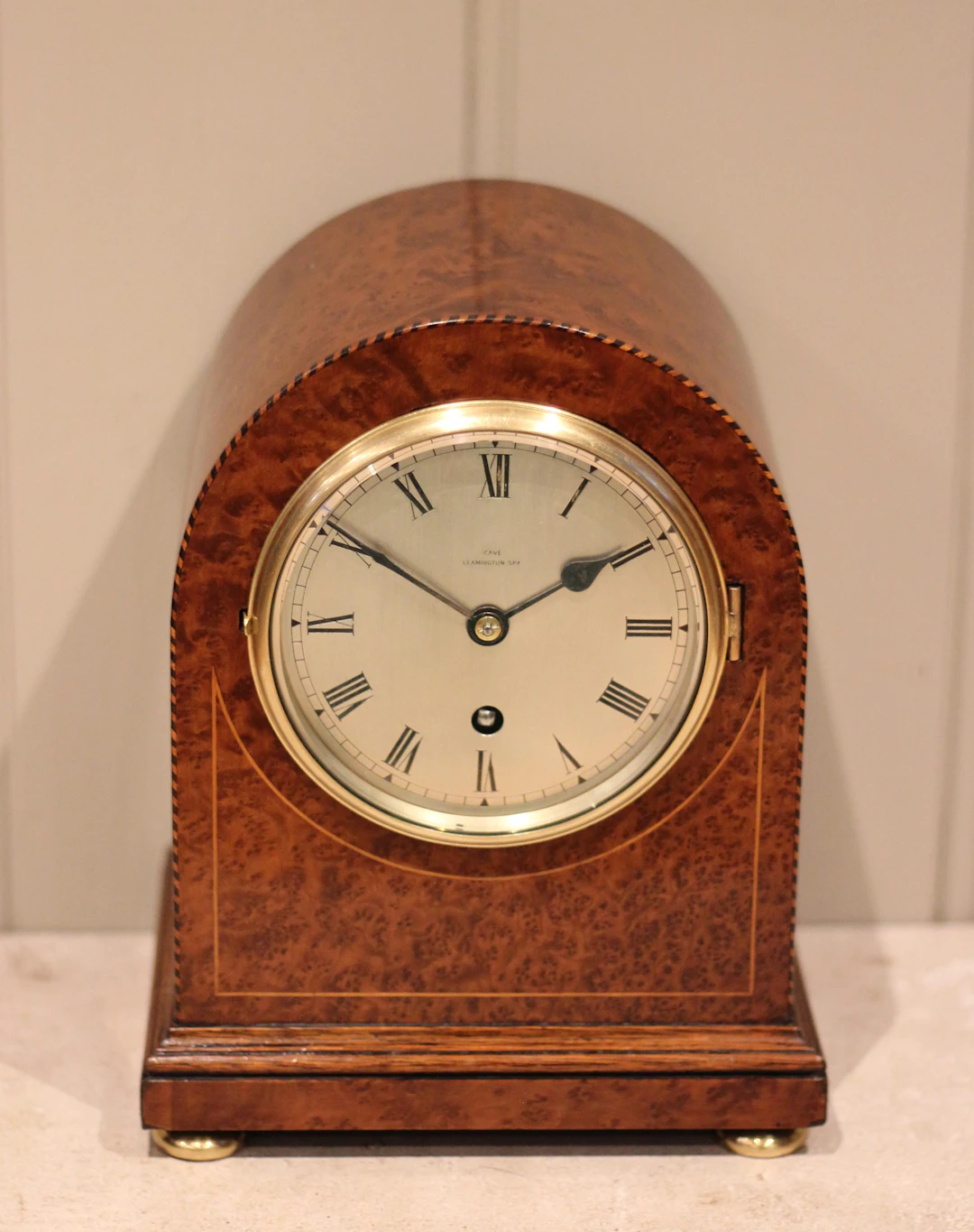 Burr Maple Arch Top Manel Clock