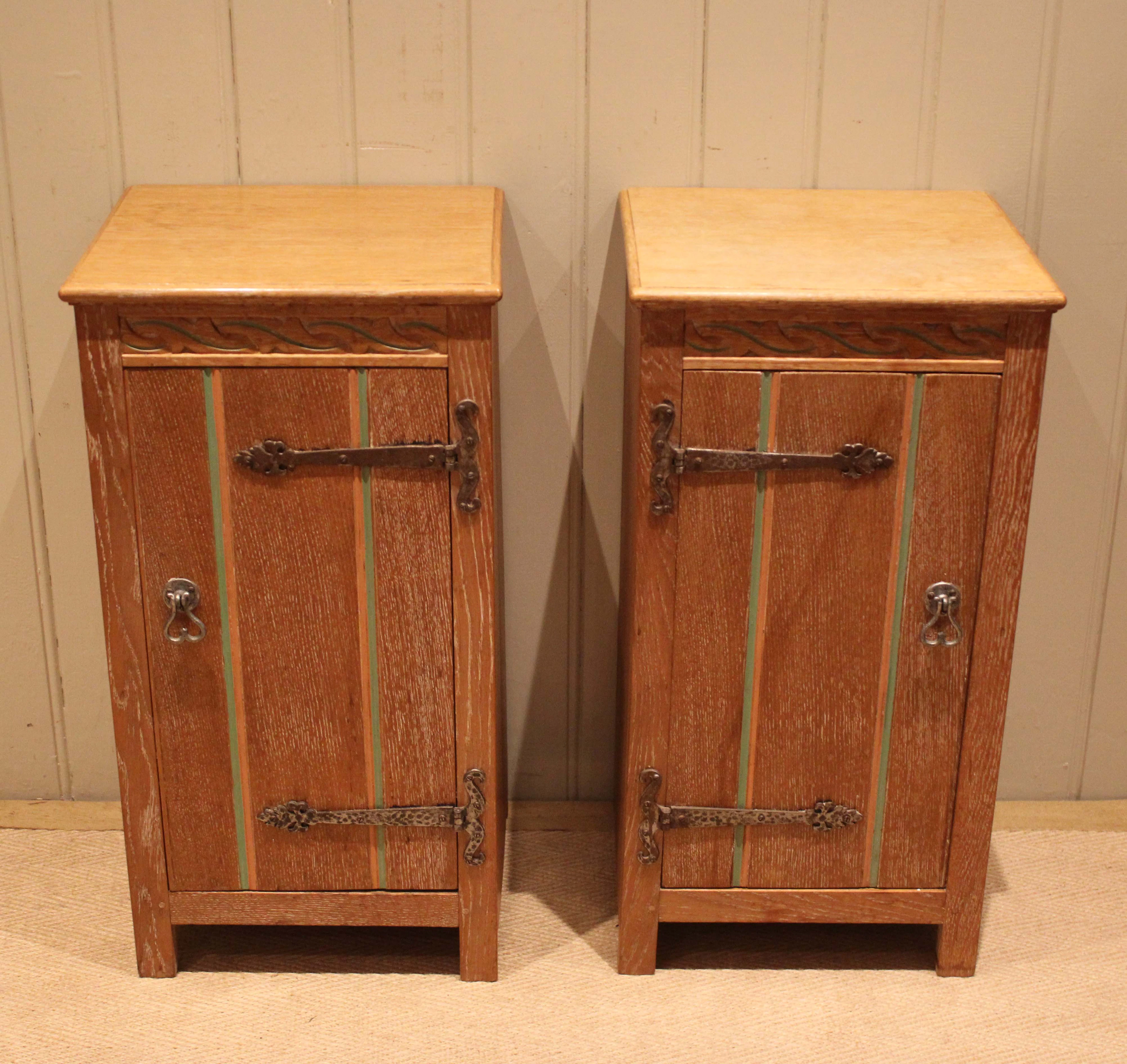 Pair Of Limed Oak Bedside Cabinets