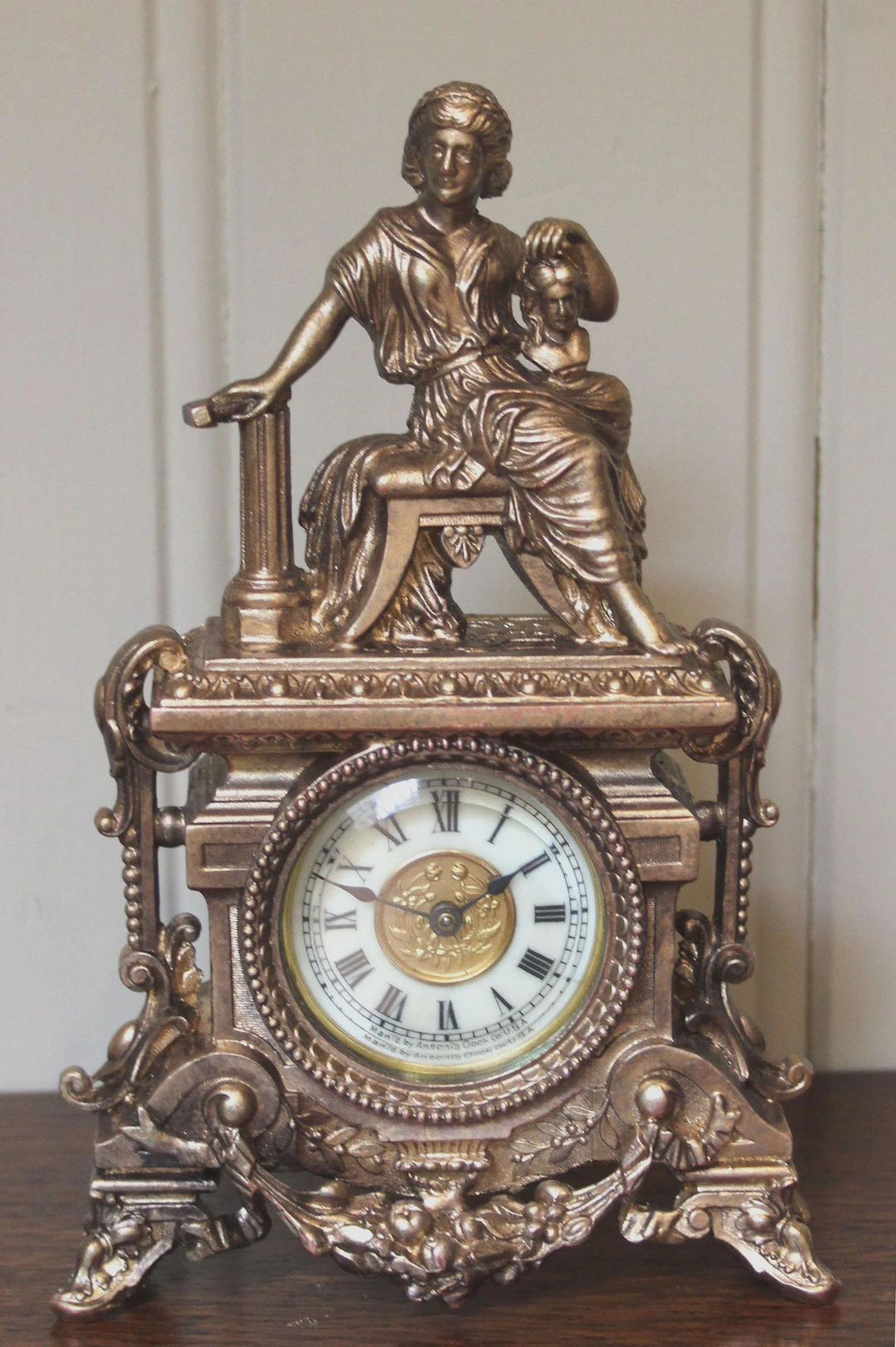 ~Miniature Gilt Spelter Mantel Clock