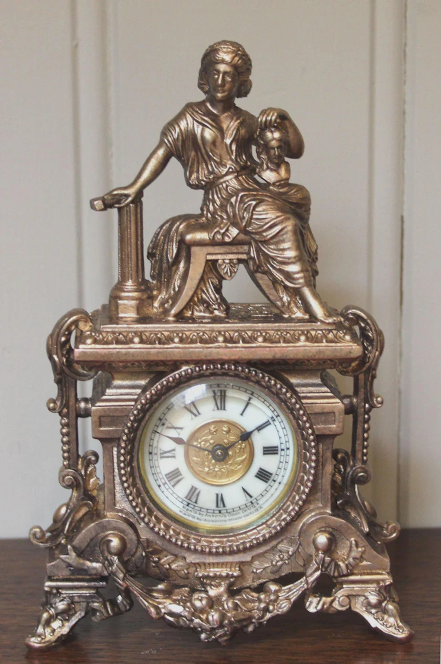 ~Miniature Gilt Spelter Mantel Clock