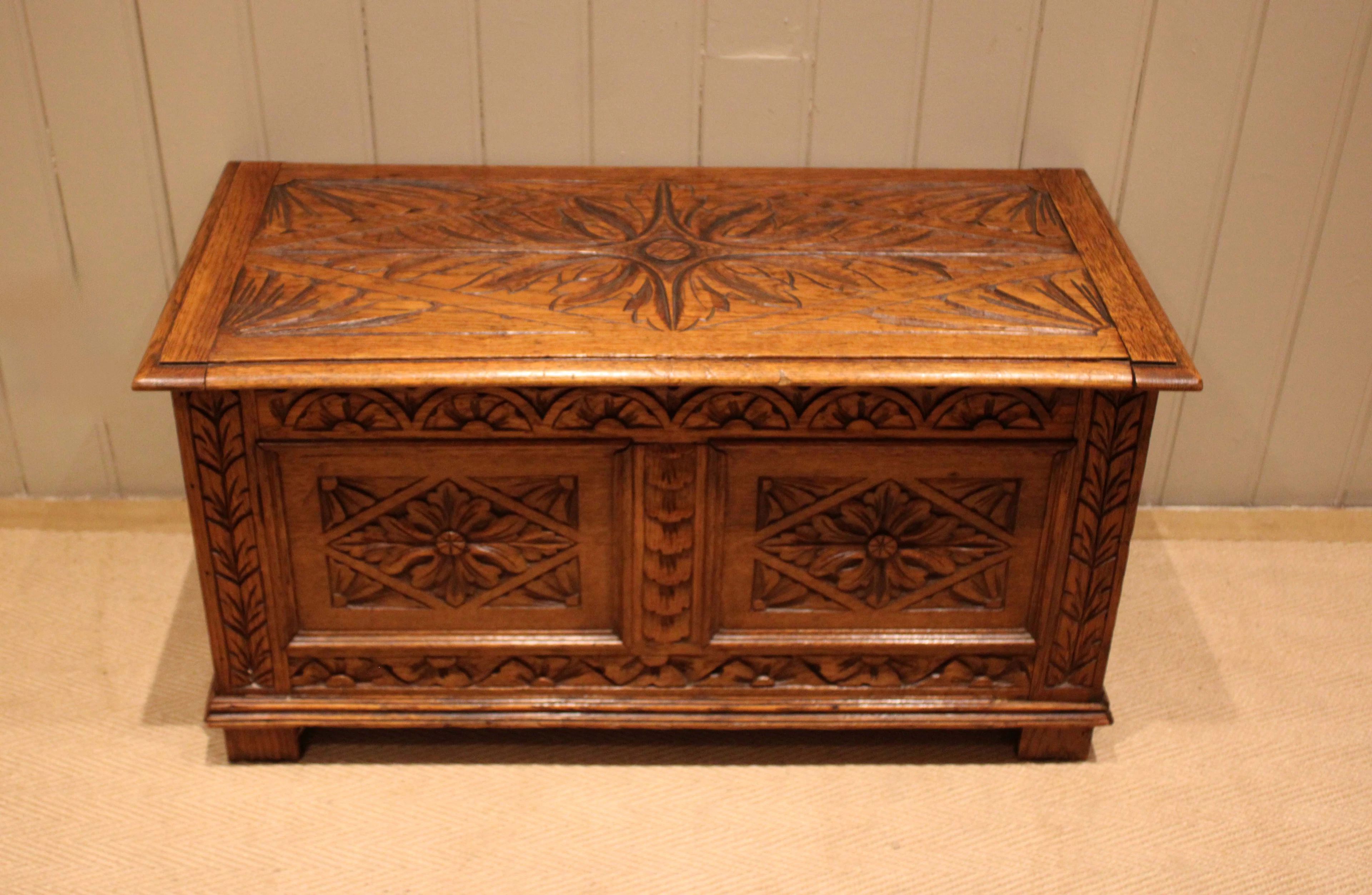 Solid Carved Golden Oak Coffer