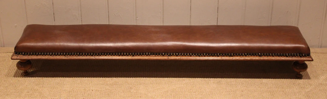 Walnut & Leather Long Foot Stool
