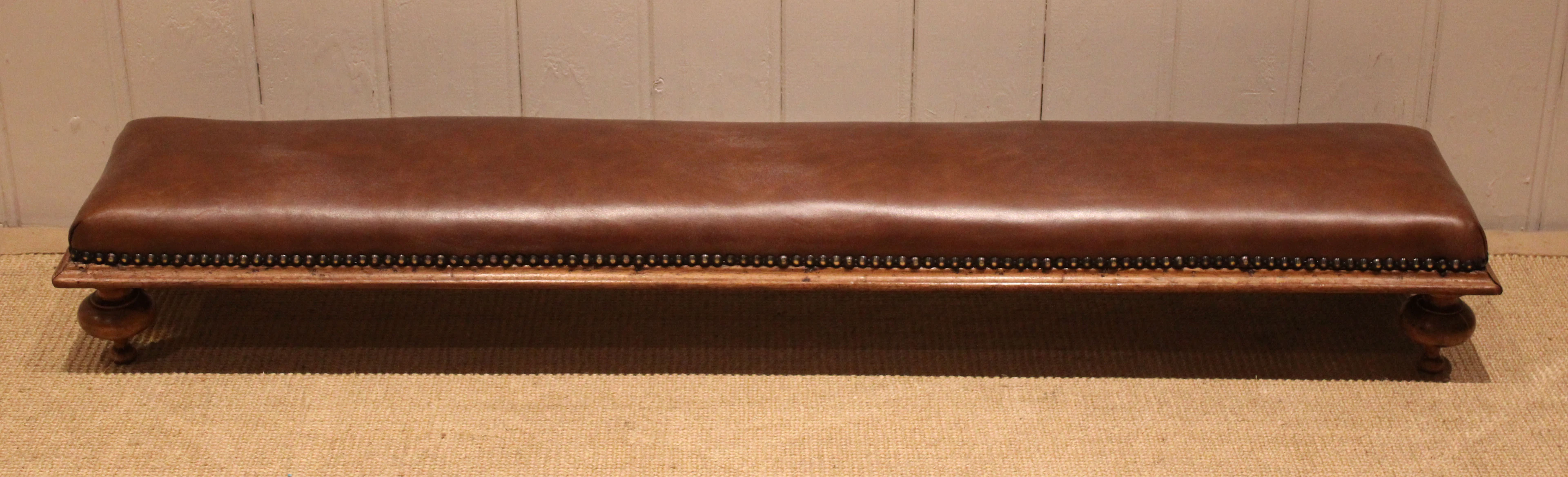 Walnut & Leather Long Foot Stool