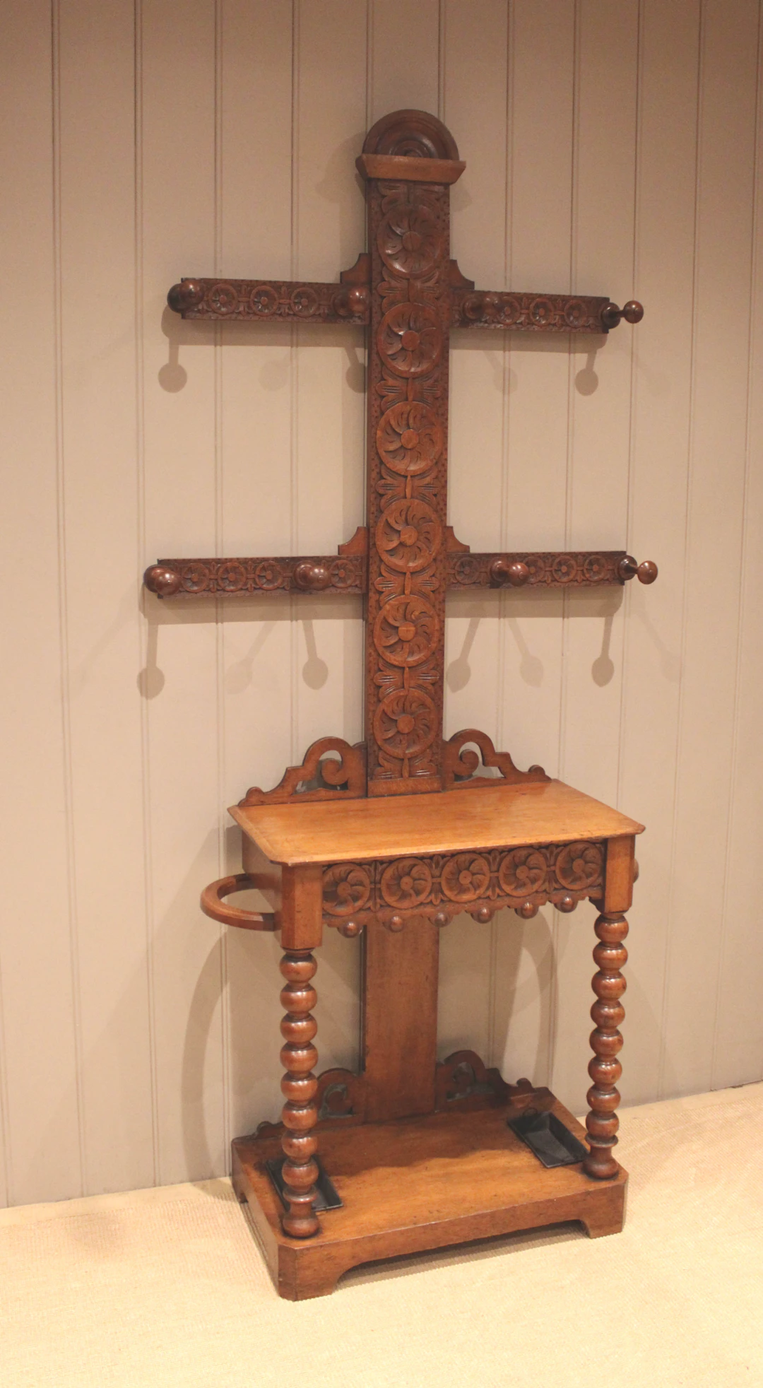 Victorian Carved Oak Hall Stand