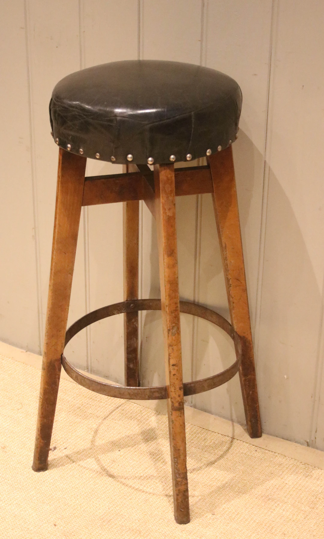 Beech & Leather Upholstered Bar Stool