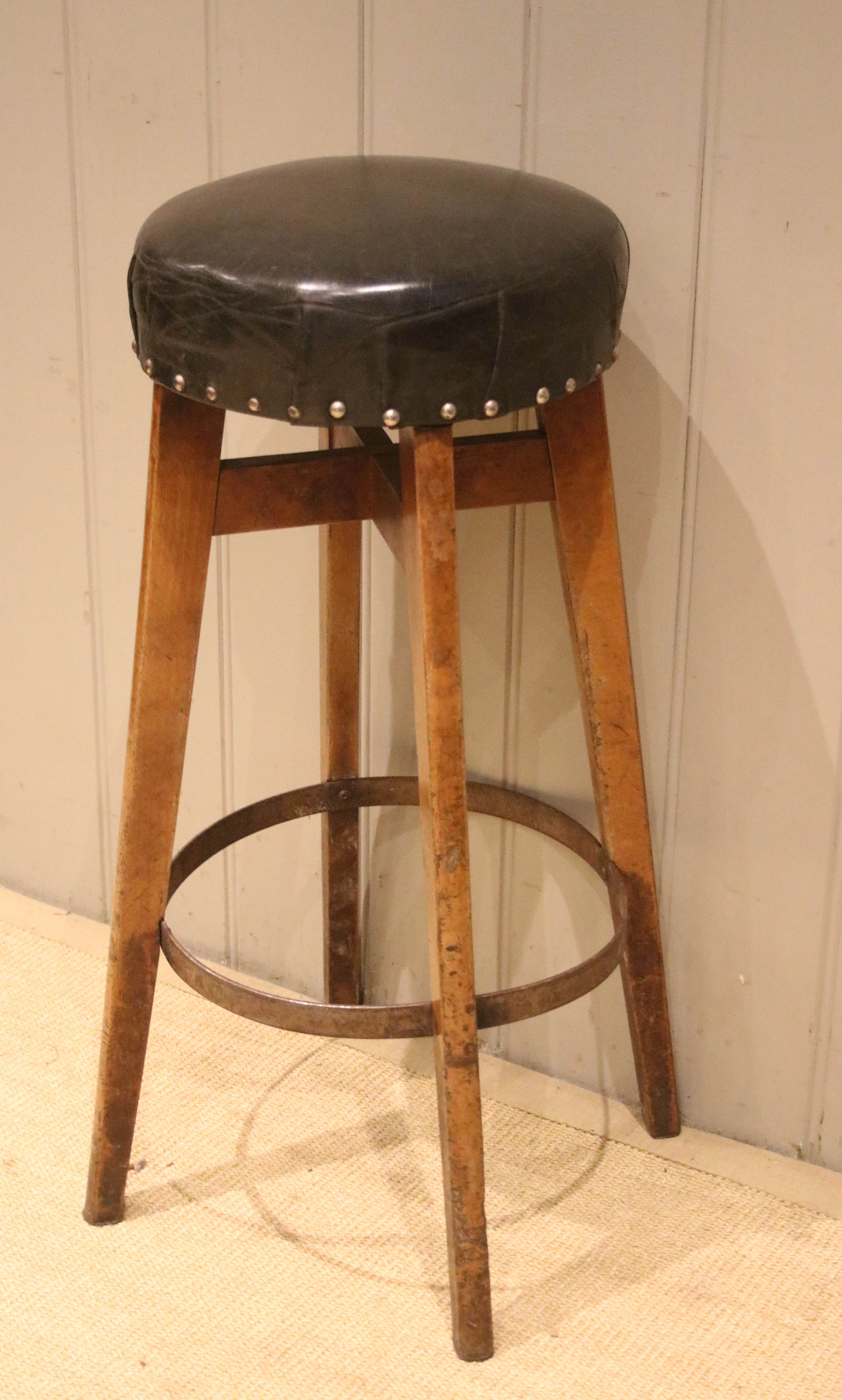 Beech & Leather Upholstered Bar Stool