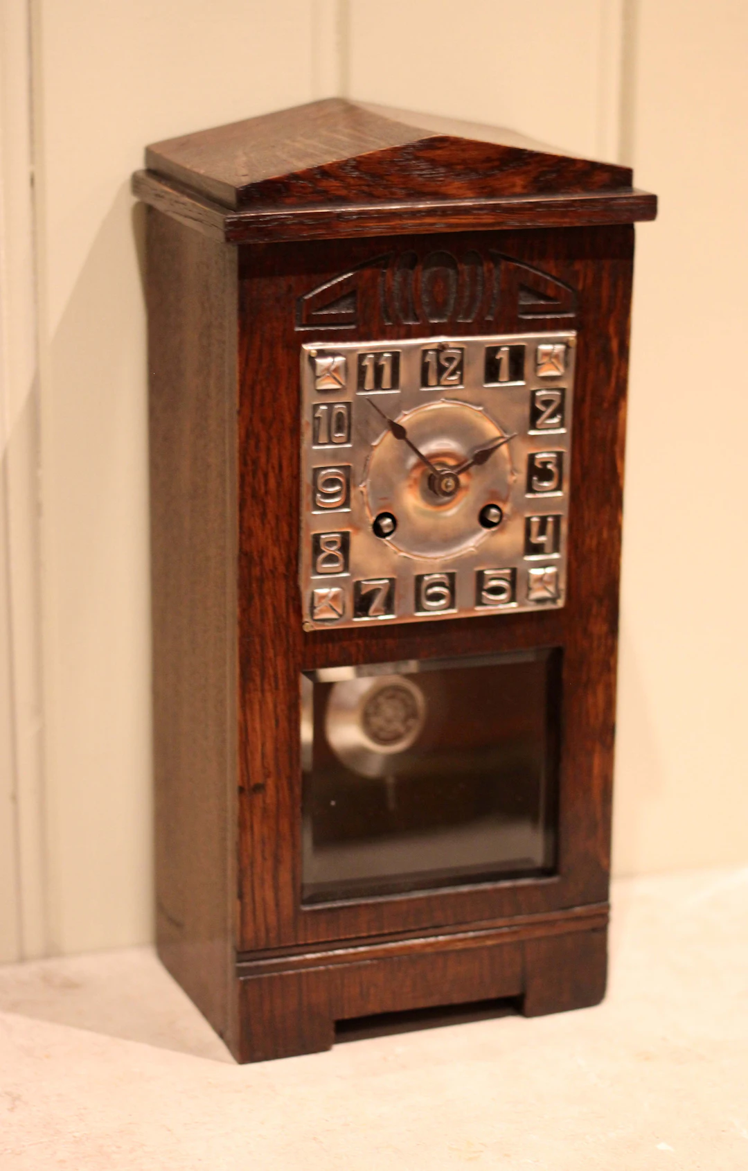 Unusual Oak Arts & Crafts Mantel Clock