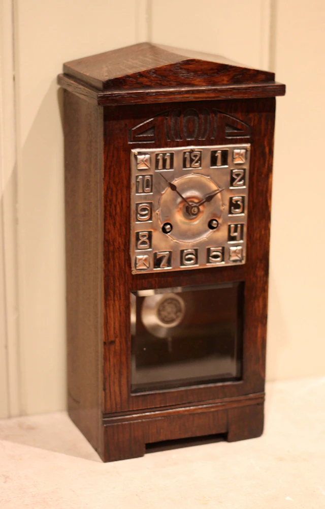 Unusual Oak Arts & Crafts Mantel Clock